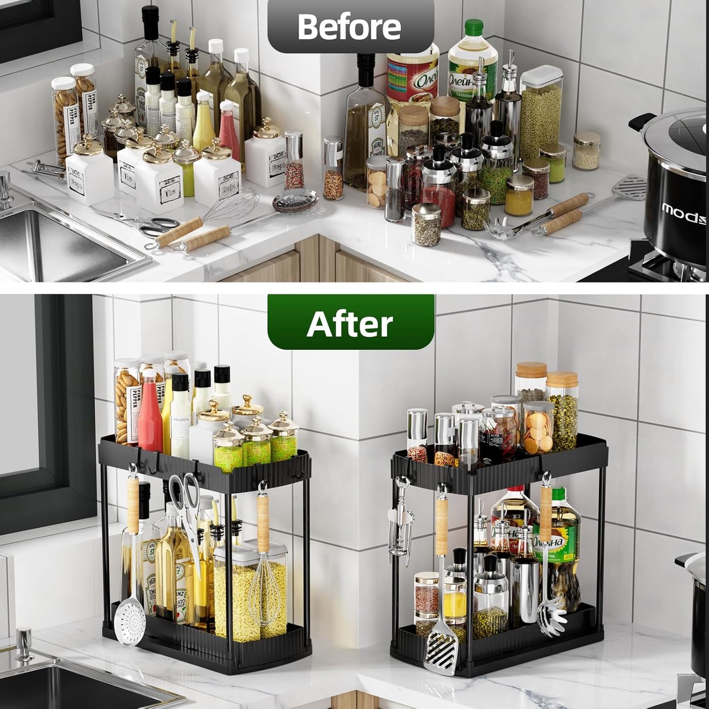 2 Pack Under Sink Organizer, Multi-Purpose Pull Out Cabinet Organizer and Storage for Bathroom & Kitchen, 2 Tier Sliding Cabinet Organizer Drawer