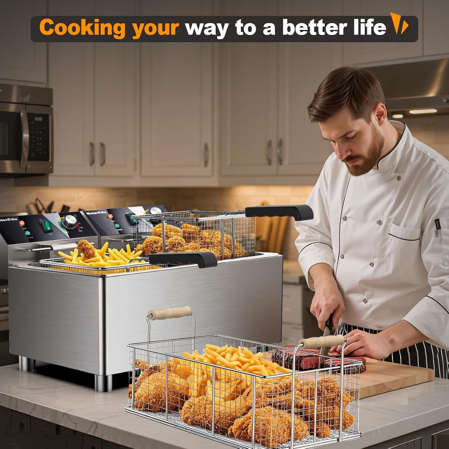 electric turkey fryer Commercial deep fryer with basket 3600W27.4QT with timer26L deepen deep fryer Variable twin cylinder 13.7QT*2 Rapid heating