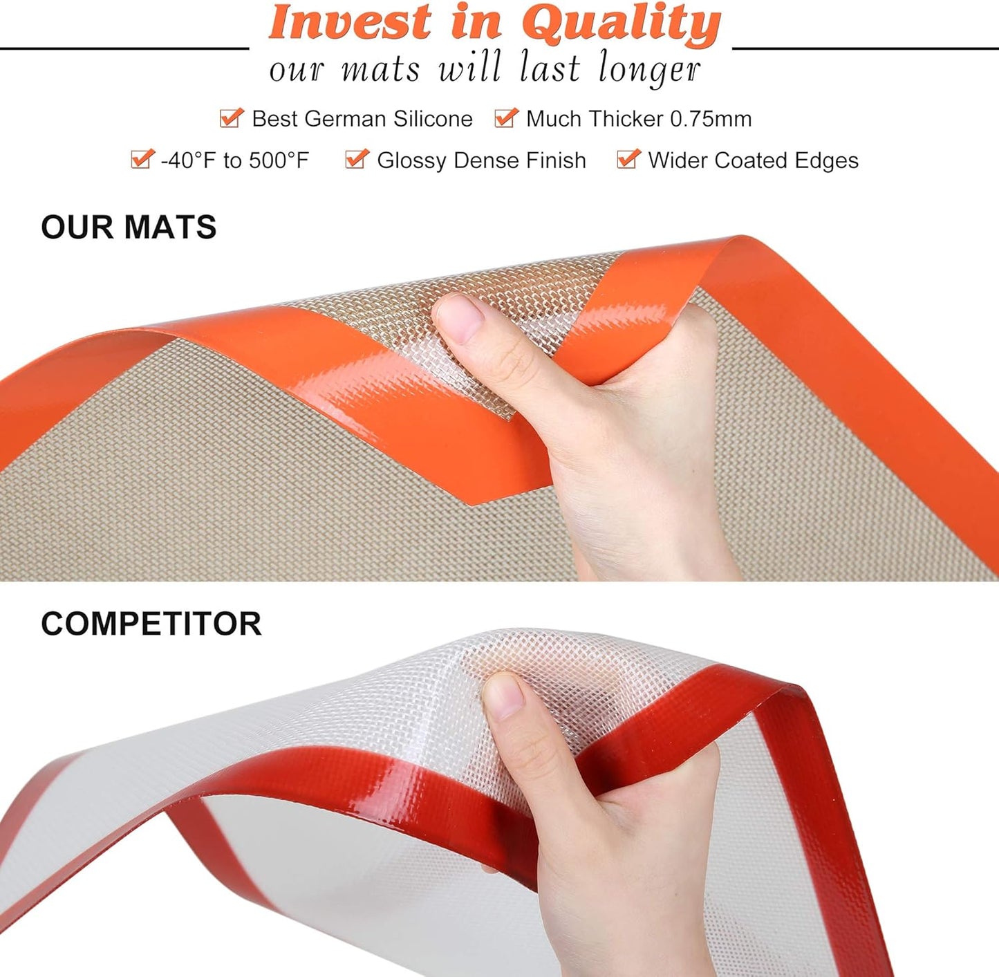 Silicone Baking Mats - Best German Silicone - Non Slip Silicone Baking Sheet, Non Stick Reusable Silicone Mats for Baking, Oven Liner, Counter Mat - Full Size Sheet