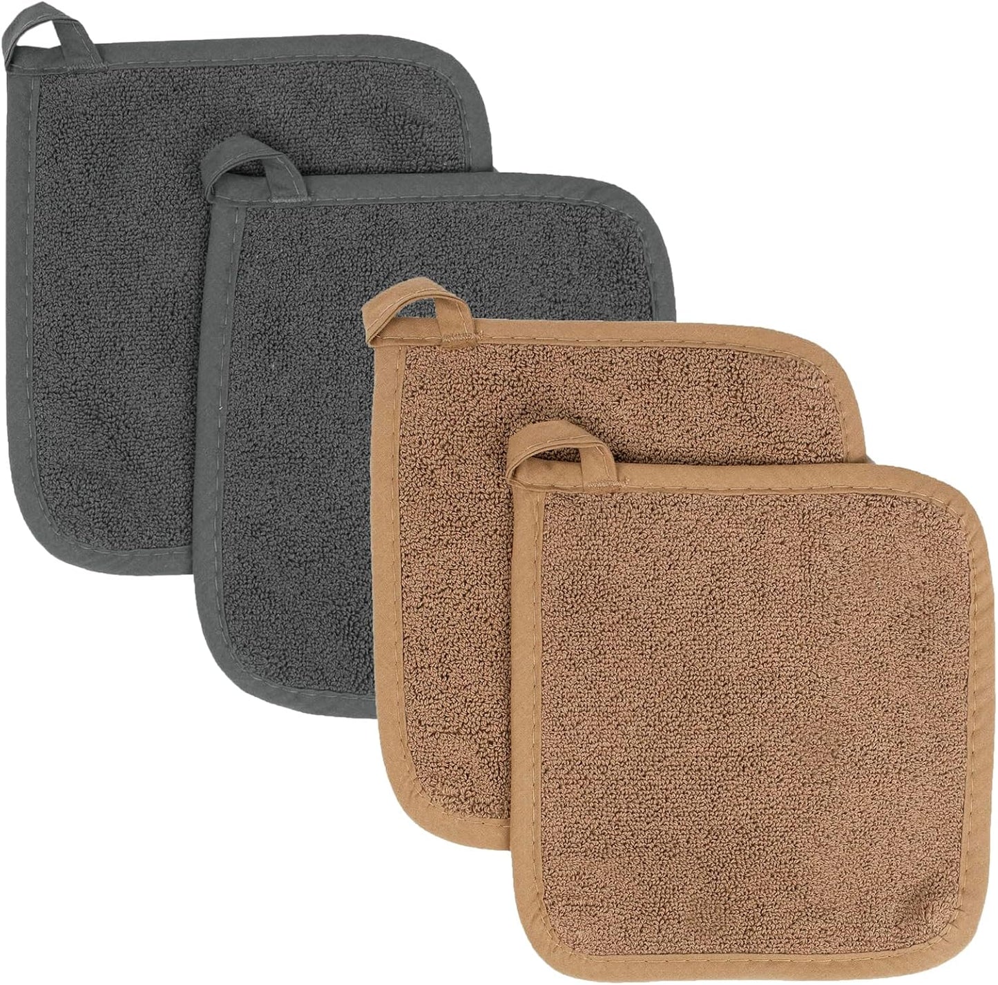 RITZ Terry Potholder & Hot Pad: Unparalleled Heat Resistant, Durable 100% Cotton – Ergonomically Designed for Optimal Grip – Easy-Care Machine Washable – 4-Pack, Mocha/Graphite