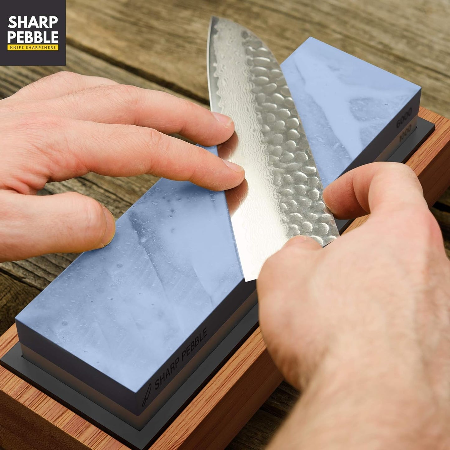 Sharp Pebble Knife Sharpening Stones Kit with 1000/6000 and 3000/8000 Grit with Flattening Stone & Angle Guide