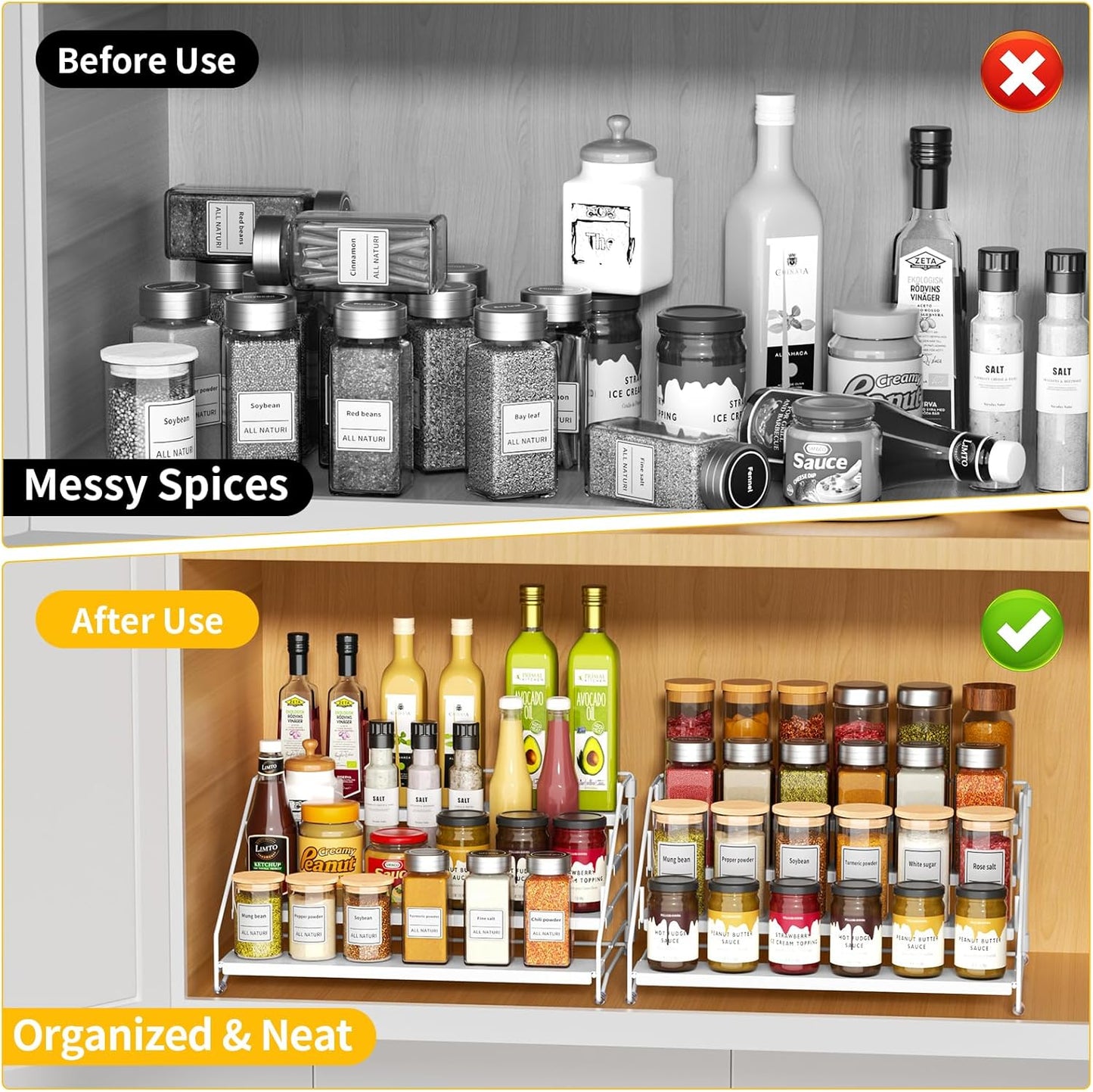 RCHYFEED Spice Rack Organizer for Cabinet,4 Tier Spice Organization for Cabinet Easy Visibility,Tierd Spice Rack Seasoning Organizer for Kitchen Countertop Pantry,Metal(White, 2Pack)