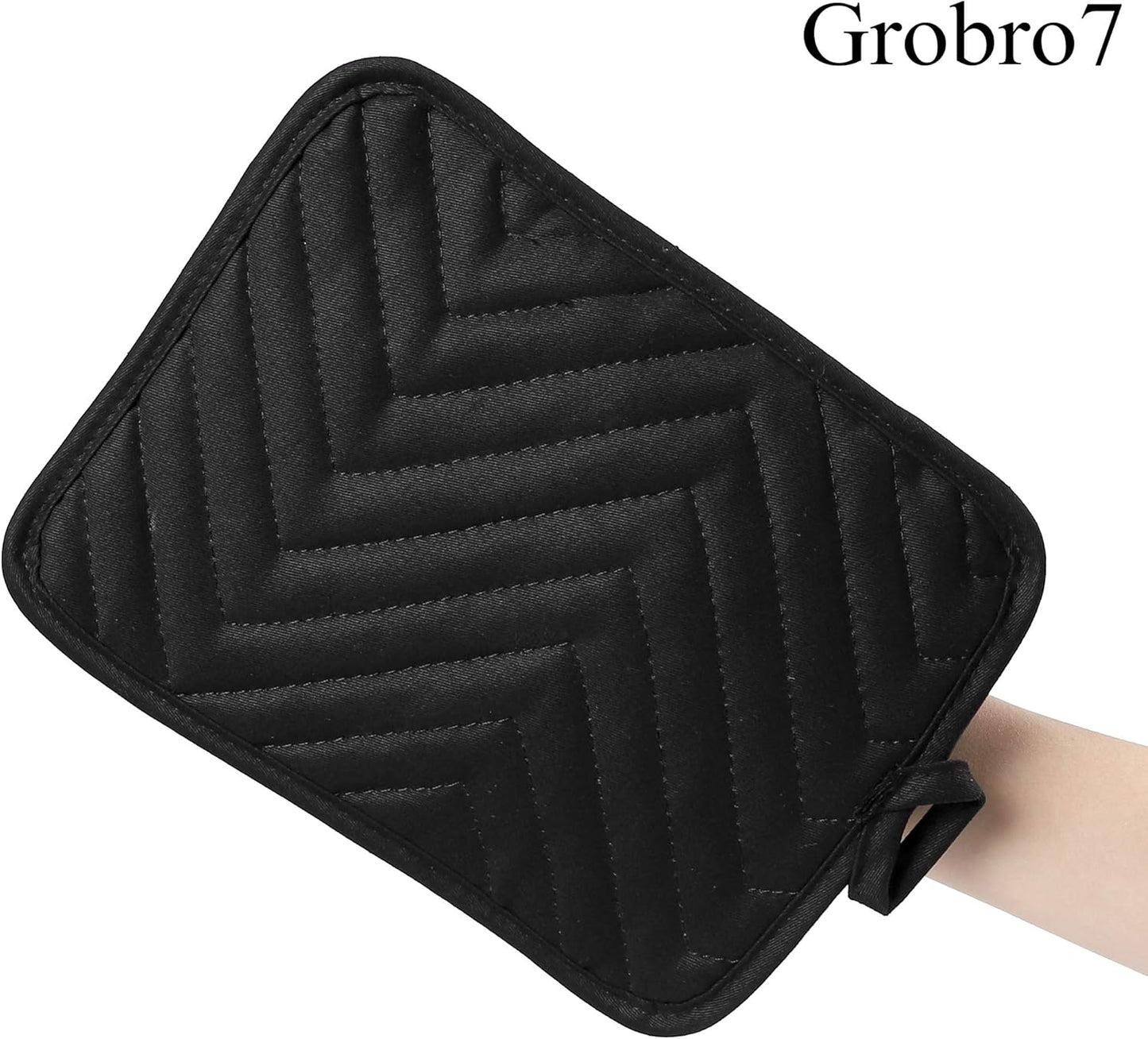 GROBRO7 5Pack Cotton Pocket Pot Holder Set Kitchen Heat Resistant Potholder Machine Washable Hot Pads Bulk Oven Mitts Black Plain Hot Pads Trivet for Baking Cooking with Pocket 7x9