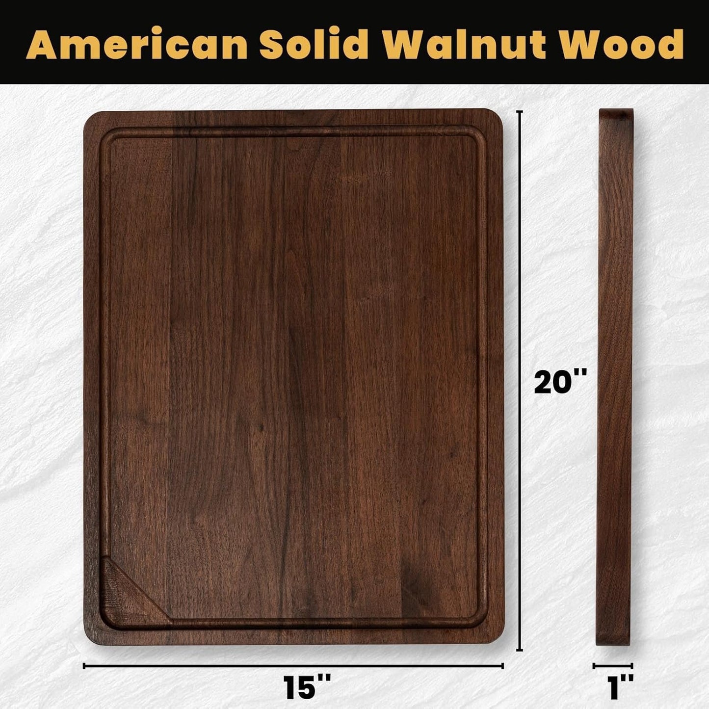 Heimlove 20x15 Walnut Cutting Board, Wooden Cutting Boards for Kitchen, Large Butcher Block Cutting Board, Wood Cutting Boards for Kitchen with Juice Groove, Gift for Festival, Wedding(Gift Box)