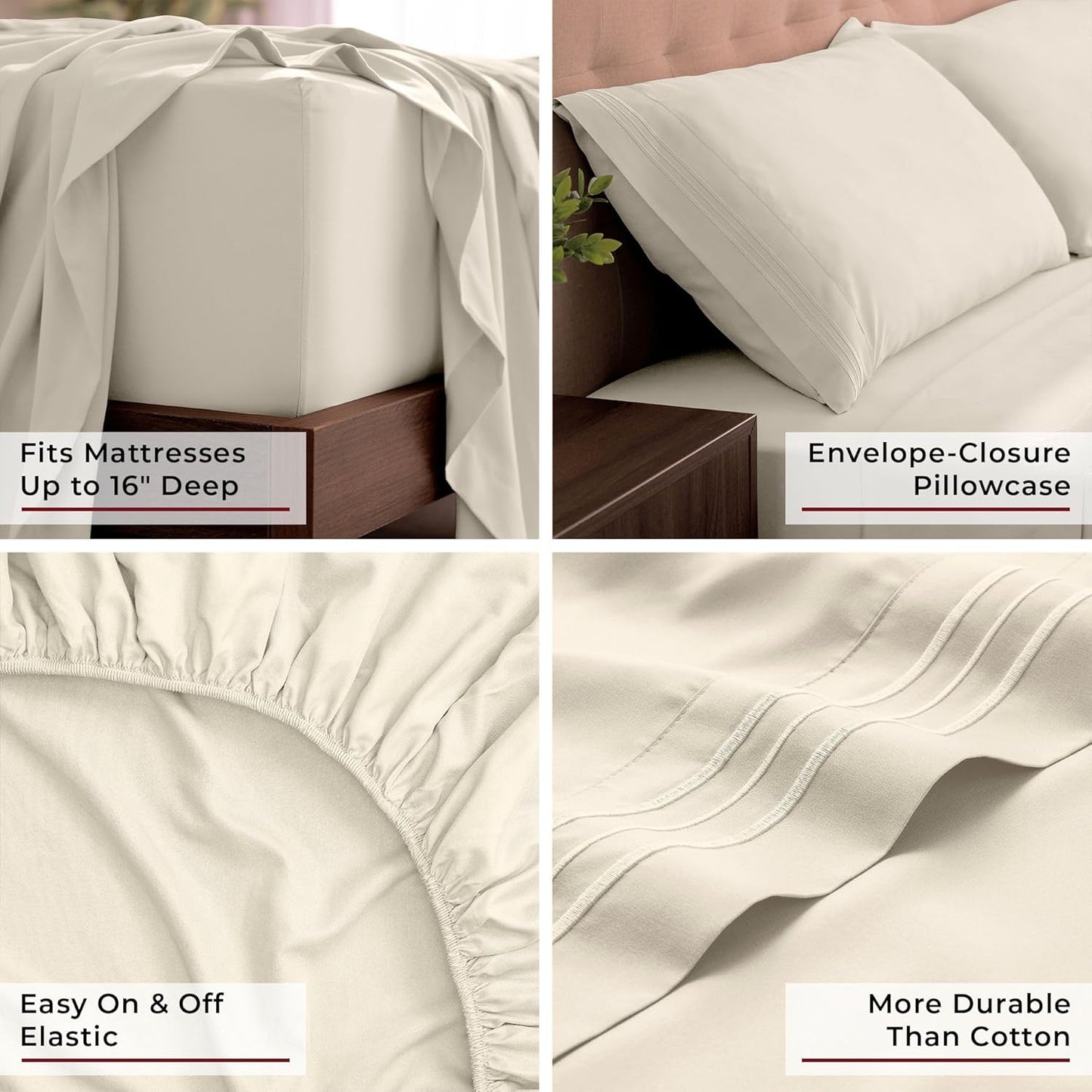 Mellanni King Sheets Set - 4 PC Iconic Collection Bedding - Hotel Luxury, Extra Soft, Cooling Bed Sheets - Wrinkle, Fade, Stain Resistant (King, Golden Ivory)