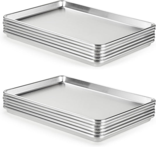 CURTA 12 Pack Aluminum Sheet Pan, NSF Listed Half Size 18 x 13 inch Commercial Bakery Cake Bun Pan, Baking Tray