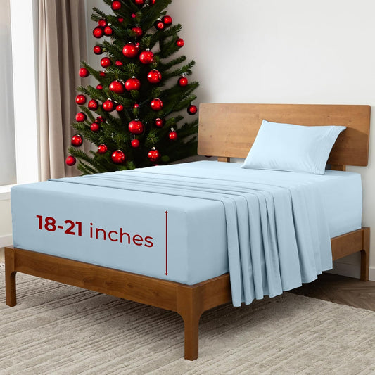 Mellanni Extra Deep Twin XL Sheets - 3 PC Iconic Collection Bedding - Hotel Luxury, Ultra Soft, Cooling Bed Sheets - Wrinkle, Fade, Stain Resistant (Twin Extra Long, Aqua)