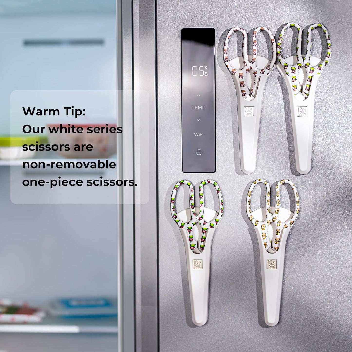 Linoroso Kitchen Scissors Heavy Duty Kitchen Shears with Magnetic Holder Made with Japanese Steel 4034, Multipurpose Ultra Sharp Cooking Scissors for Meat/Vegetables/BBQ/Herbs/Pizza (Graphic,Cow)