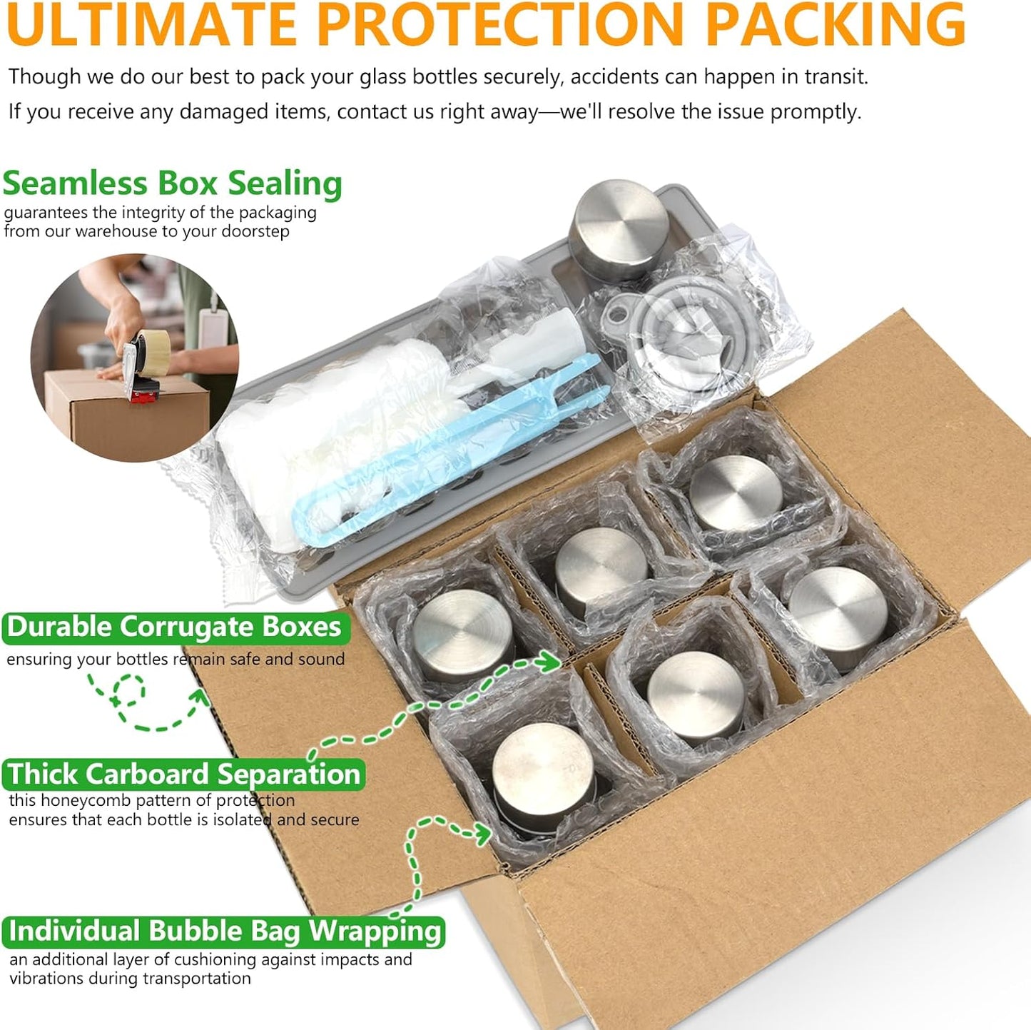 Zukro Glass Water Bottles with Lids 18 oz, Reusable Clear Juice Bottles Stainless Steel Airtight Cap for Juicing, 100% Leak Proof Juice Drinking Jar With Sleeve for Refrigerator, BPA Free, Set of 6