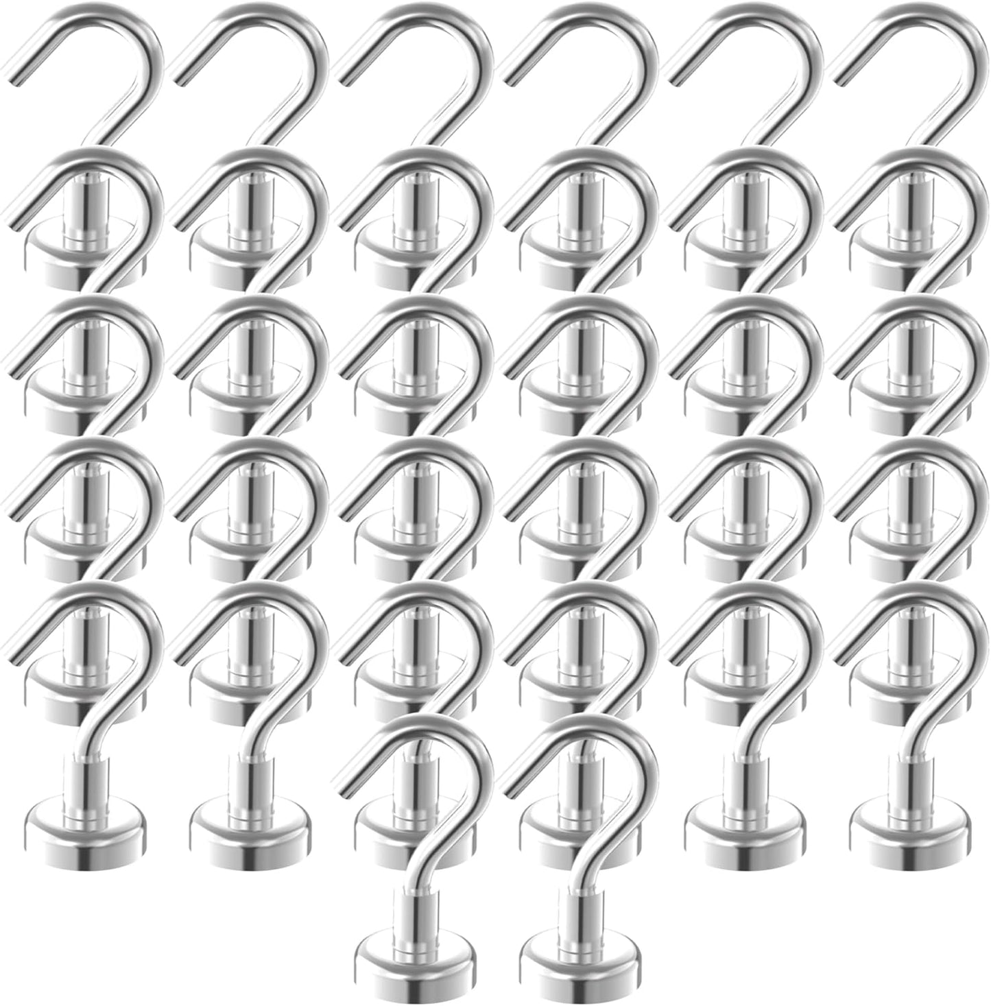 Heavy Duty Magnetic Hooks 5/8" Magnetic Base,25lbs Vertical Pull Force-32Pack Super Strong Rare Earth Magnet Hook,Strong Cruise Hook for Hanging,Magnetic Hanger for Cabins,Grill,Kitchen