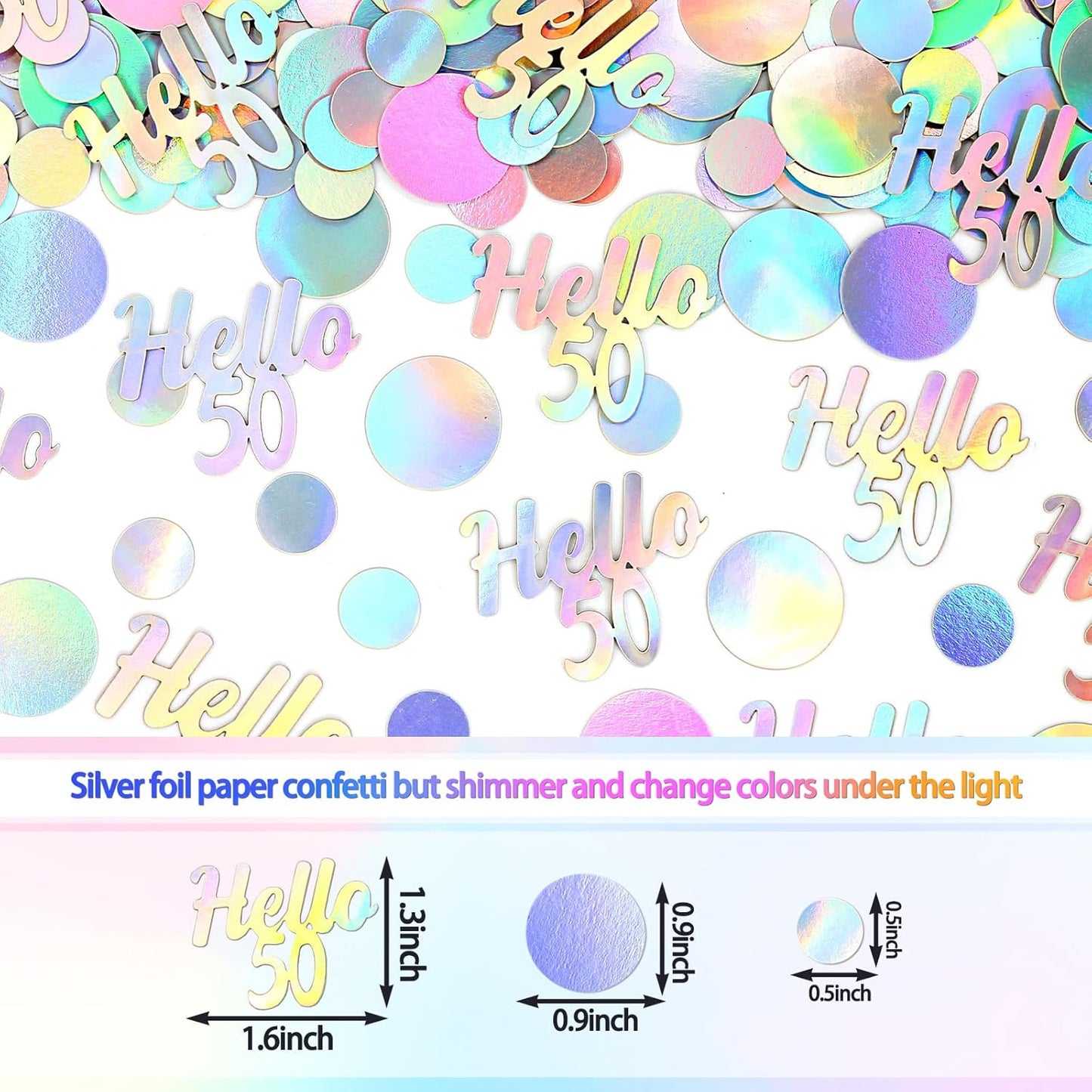 Hello 50 Birthday Confetti for Table Iridescent Circle Happy 50th Birthday Party Decorations for Women Fifty Years Old Birthday Tables Scatter Party Confetti Wedding Anniversary Decor 300PC