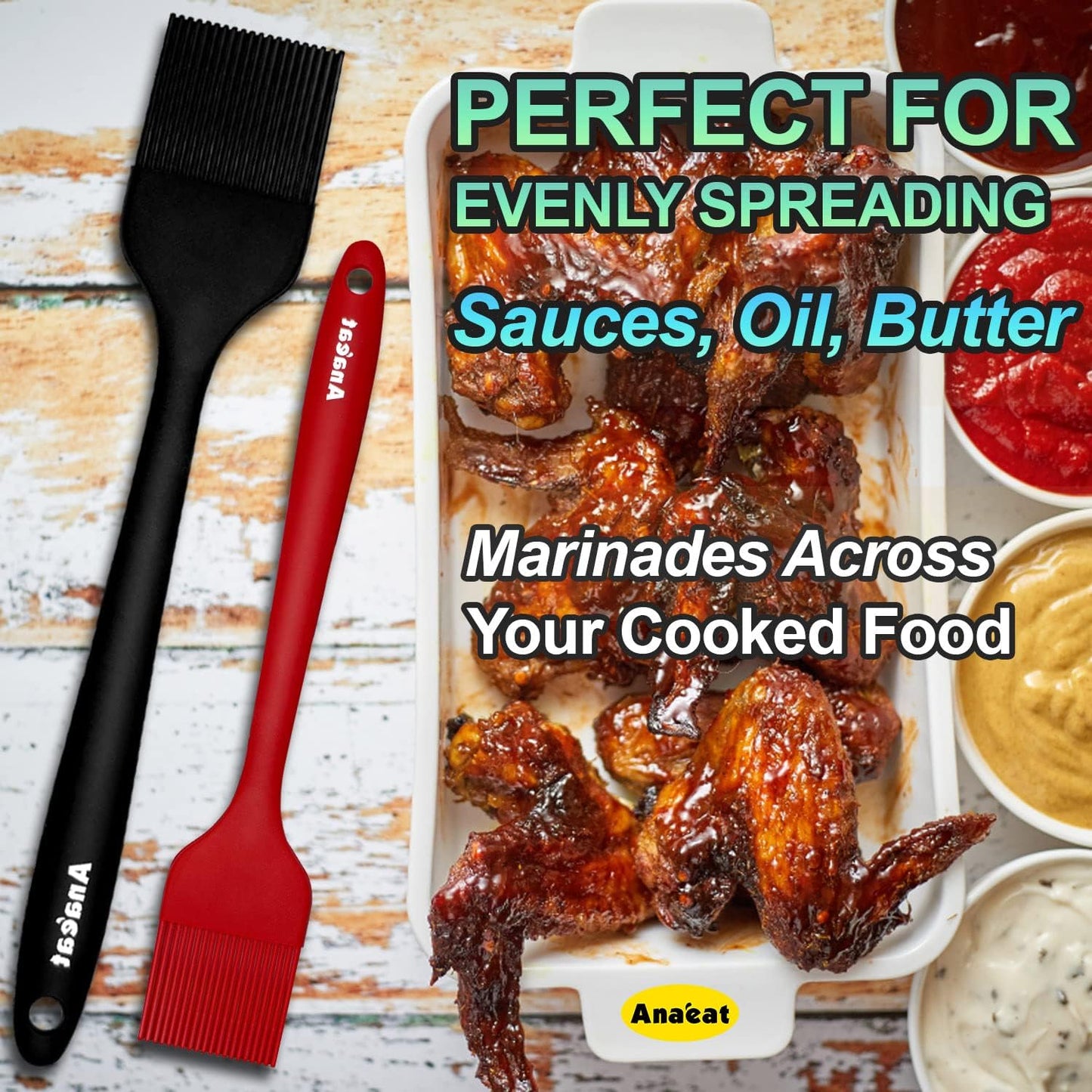 Anaeat 2 Pack Silicone Basting Pastry Brushes - Heat Resistant Brush with Soft Bristles, Hygienic One-Pieces Design, Marinade Brush Great in Baking for Spreading Oil Butter Sauce BBQ Grill