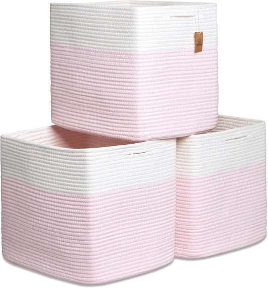 NaturalCozy 13x15x13 Kallax Storage Cubes, 3 Pack | Cotton Rope Cube Storage Bins Woven Baskets for Organizing | Kallax Insert Baskets for Shelves Organizer, Kids Toy, Pantry, Closet, Baby Nursery