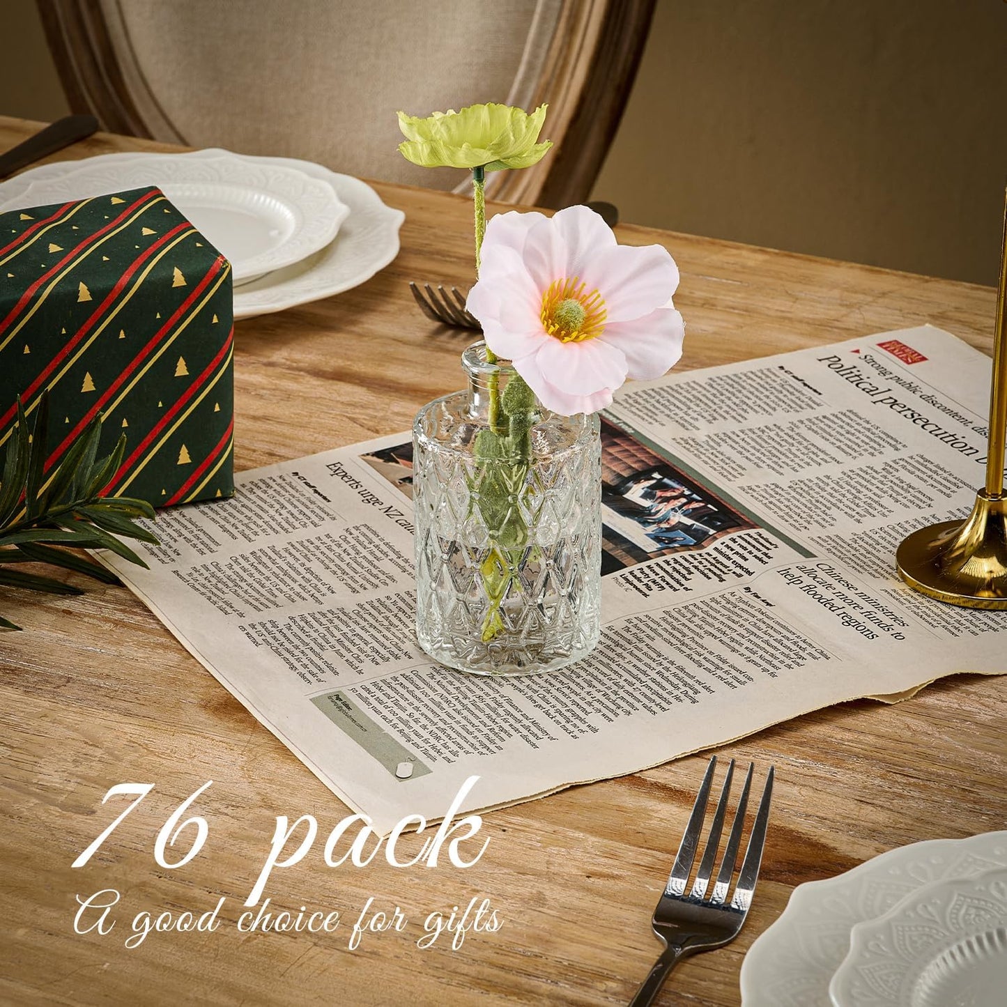 Glass Bud Vase Set of 76 Pcs Small Minimalist Vases for Flowers, Vintage Rustic Home Decor for Table Centerpiece Wedding Party, Modern Clear Aromatherapy Bottle for Living Room Bedroom