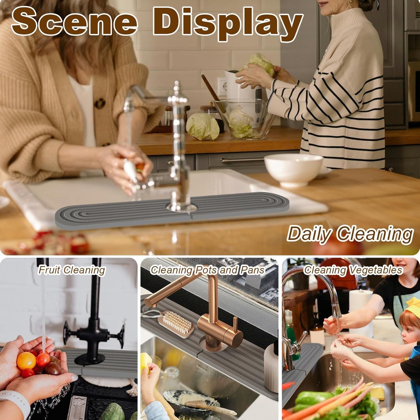 Faucet Mat for Kitchen Sink, Diatomite Super Absorbent Fast Drying Stone Sink Tray for Bathroom Kitchen Sink Splash Guard(Round Dark Grey,17.7x3.9in)