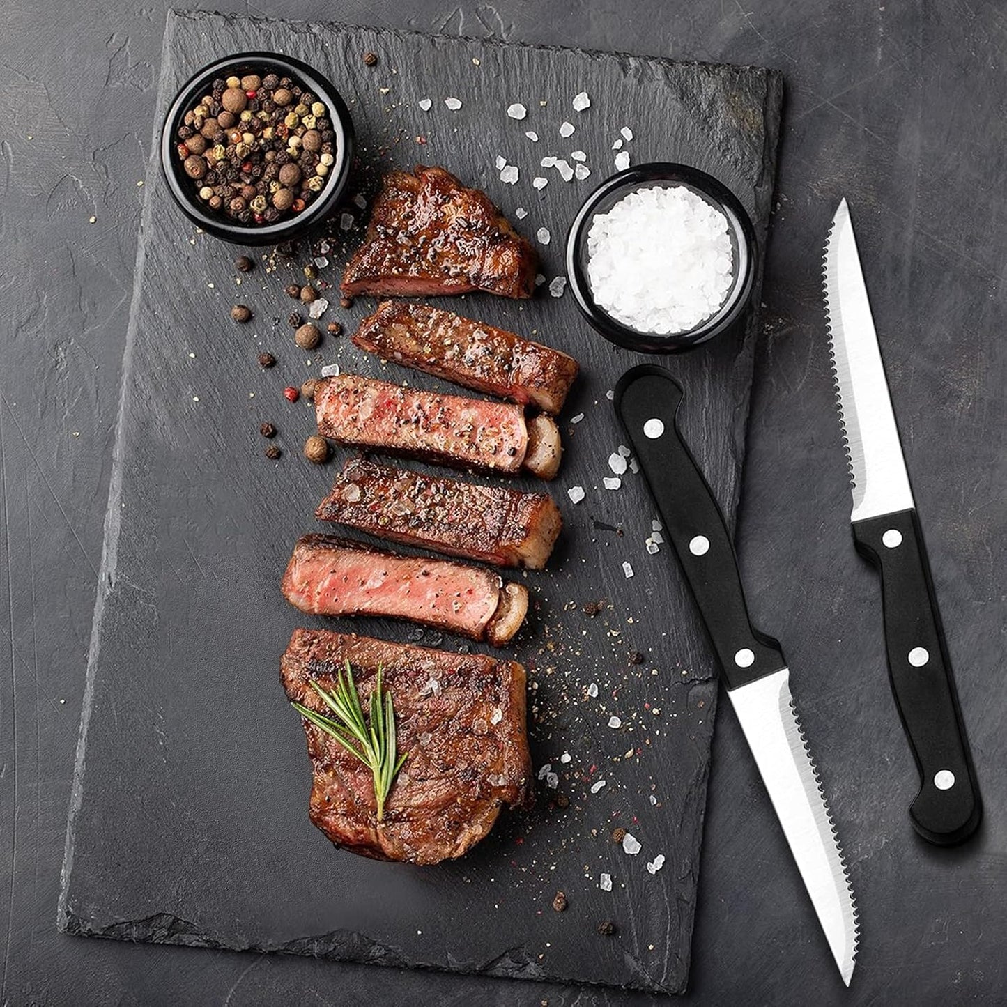 Wildone 24-Piece Black Flatware Set with Steak Knives, Stainless Steel Silverware Cutlery Set Service for 4, Tableware Eating Utensils Include Knives/Forks/Spoons, Mirror Polished, Dishwasher Safe