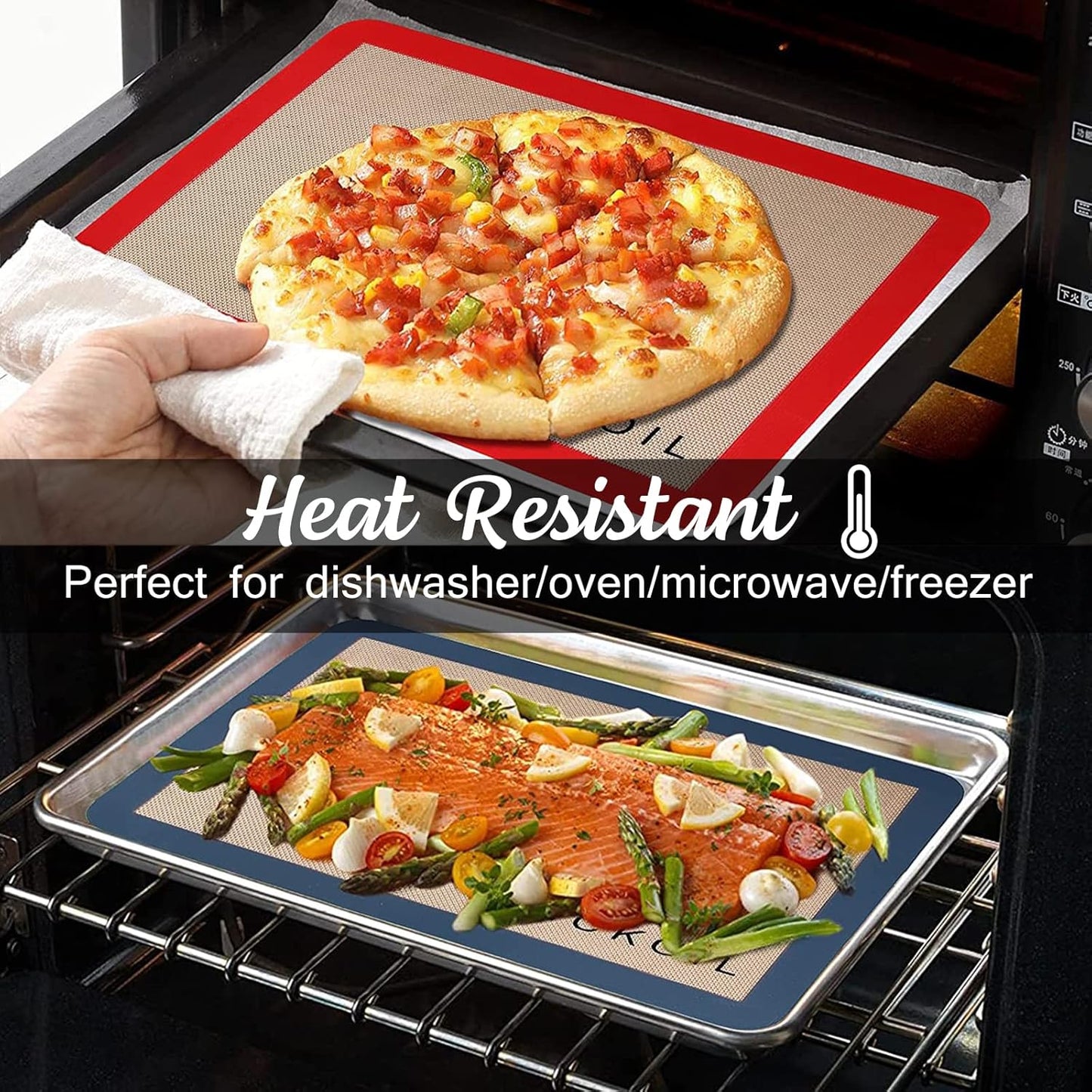 Silicone Baking Mat Half Sheet Non Stick Food Safe Baking Sheet for Oven - Replace Reusable Parchment Paper- Silicone Induction Cooktop Protector, Pan Liner 2 Pack,Cooking Essentials Gadgets
