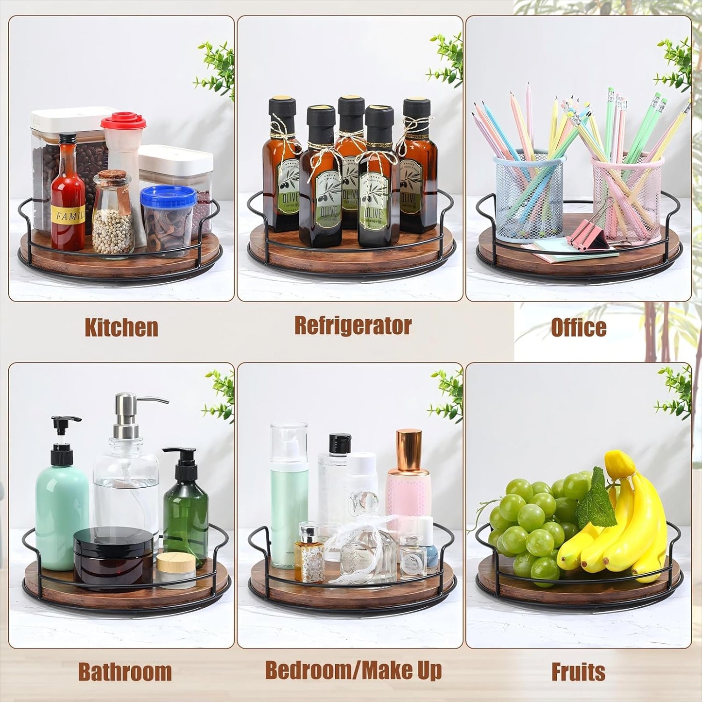 2 Pack Lazy Susan Organizer for Table Top Turntable 9'' and 10'' Wooden Lazy Susan Turntable for Cabinet Pantry Bathroom Kitchen Countertop Organizer Spice Organization