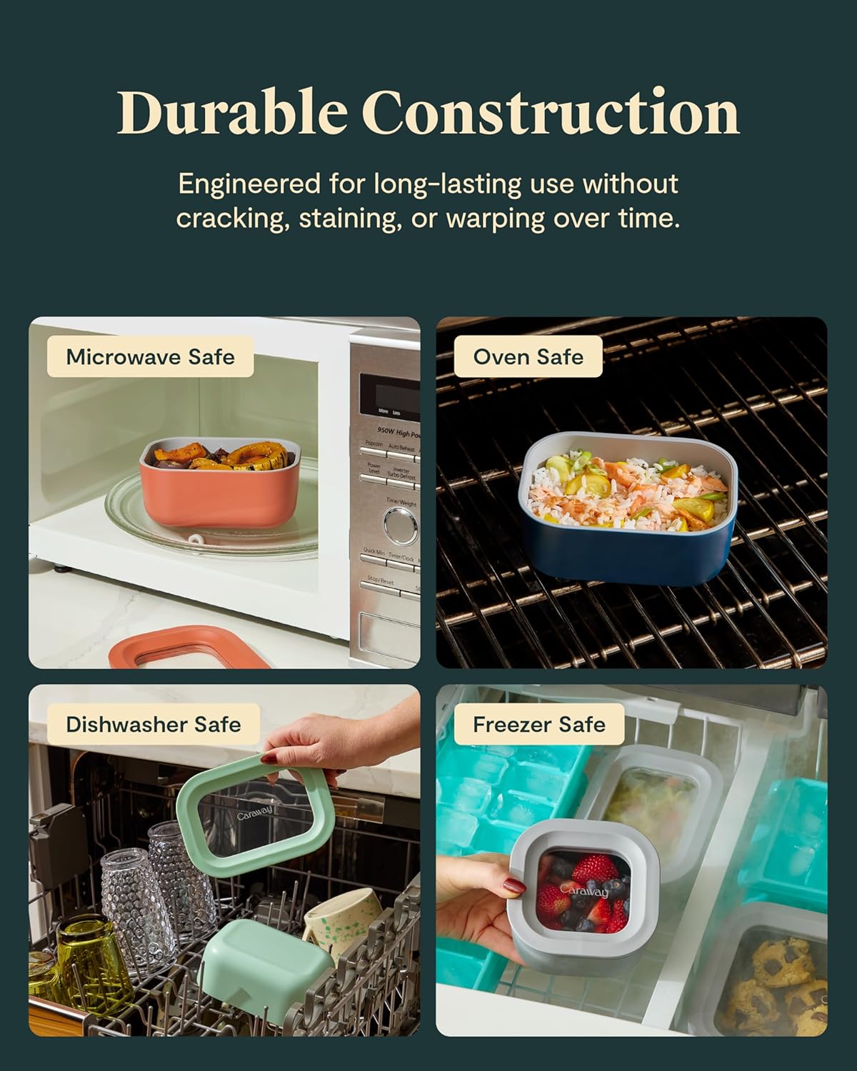 Caraway Mini Rectangle Food Storage Container - 2.6 Cup Glass Storage Container for Food - Non-Toxic Ceramic-Coated Glass - Air Release Technology - Compact & Stackable Design - Gray