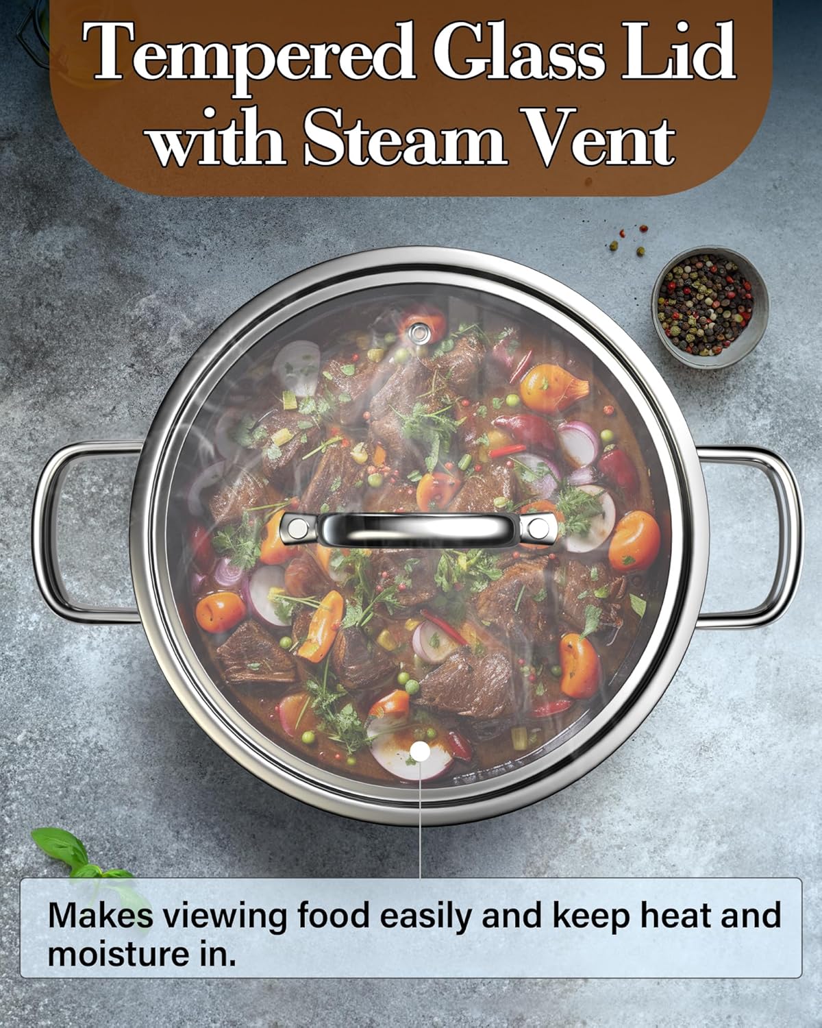 Cook N Home Stainless Steel Stockpot 8 Quart, Tri-Ply Clad Soup Pot with Glass Lid, Induction Compatible, Heavy Duty Canning Pot, Dishwasher Oven Safe, Silver