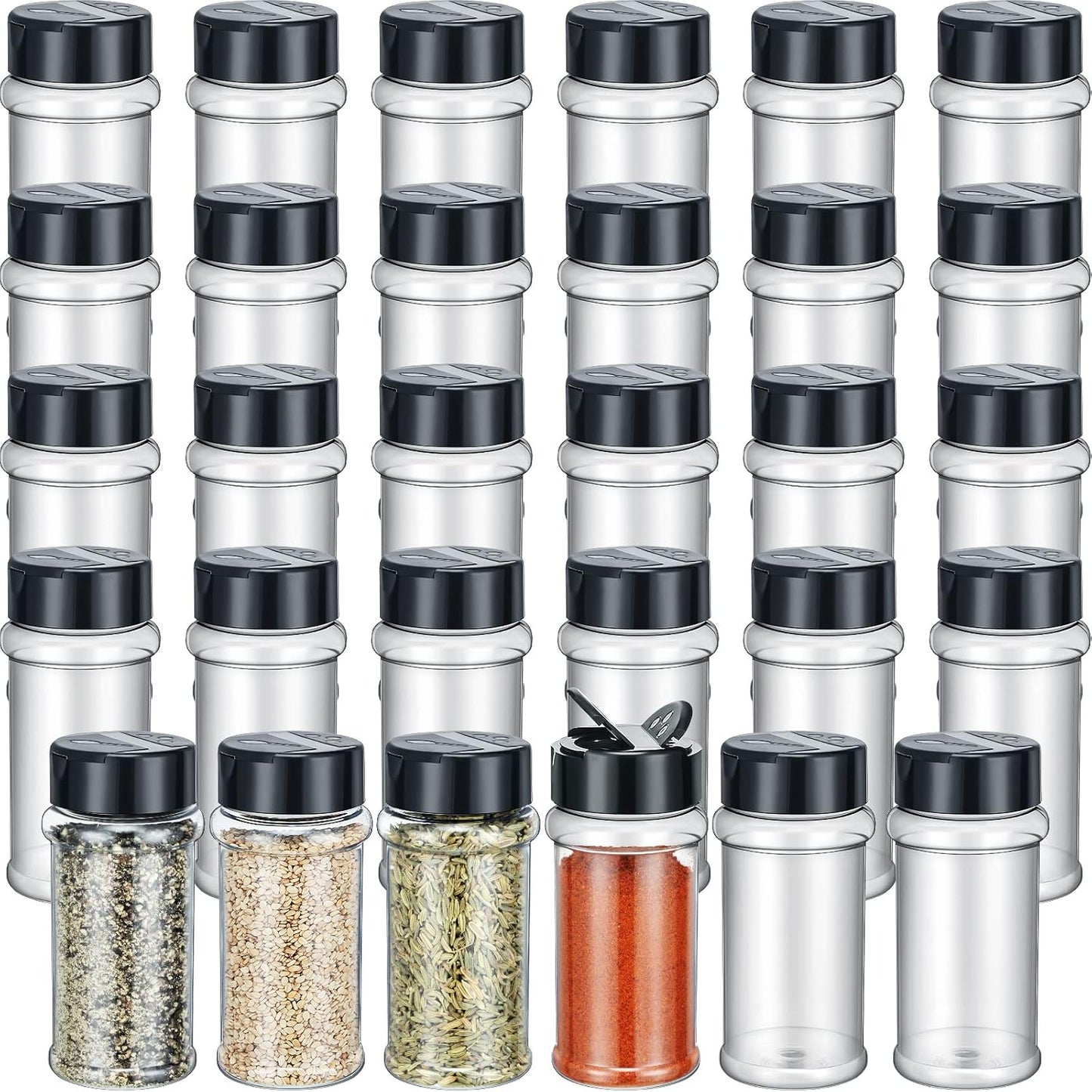 Jadive 36 Pcs Plastic Spice Jars with Shaker Lids Clear Spice Bottles Plastic Seasoning Containers Empty Shaker for Kitchen Storing Herbs Seasoning Powders Pepper Dry Goods