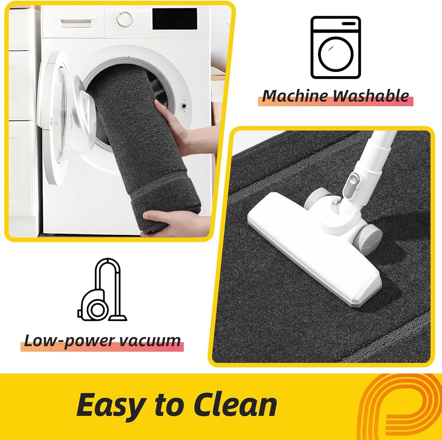 JSEI Non-Slip Kitchen Mats, Self Adhesive No Sliding Kitchen Rugs Set of 2, Washable Absorbent Floor Mat for Kitchen, Bathroom, Laundry Room, Bedroom, 20”x32”+20”x48”, Dark Grey, Rectangular Pattern