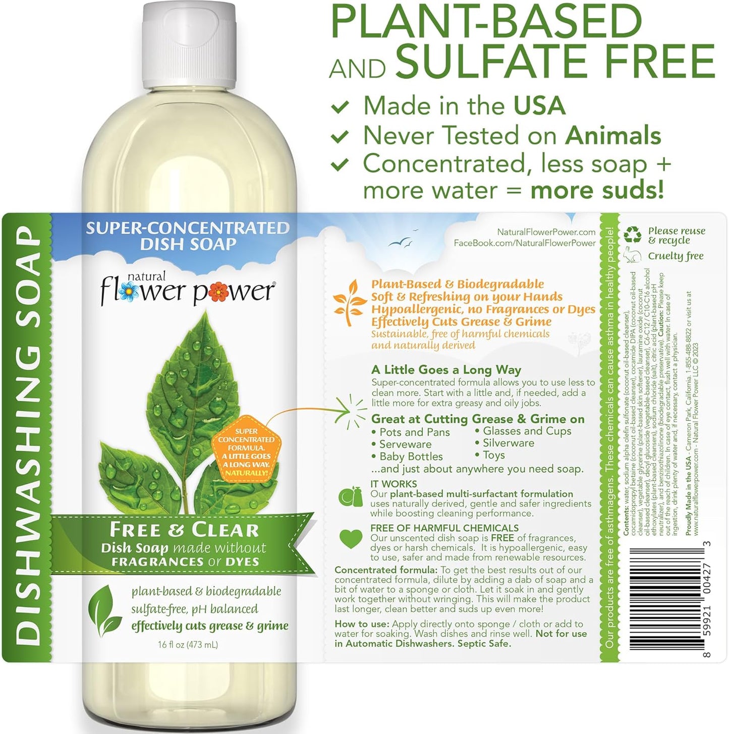 Liquid Dish Soap – Free & Clear (Unscented) – Plant-Based & Scented w/ Pure Essential Oils – Natural Dishwashing Detergent – Sulfate-Free Kitchen Soap – Vegan (16 Fl Oz 3 Pack)