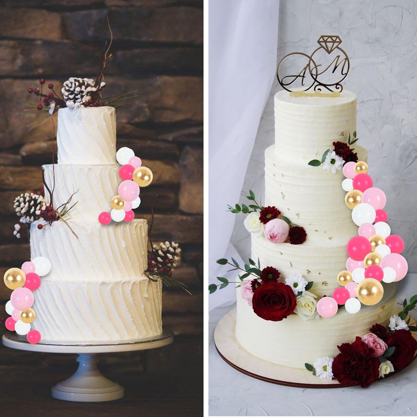 BEISHIDA 40 Pcs Foam Ball Cake Toppers with Sticks Mini Cake Decorations for Birthdays, Weddings, Baby Showers, DIY Baking Supplies, Anniversary Party (Hot Pink，Pink，White，Gold)