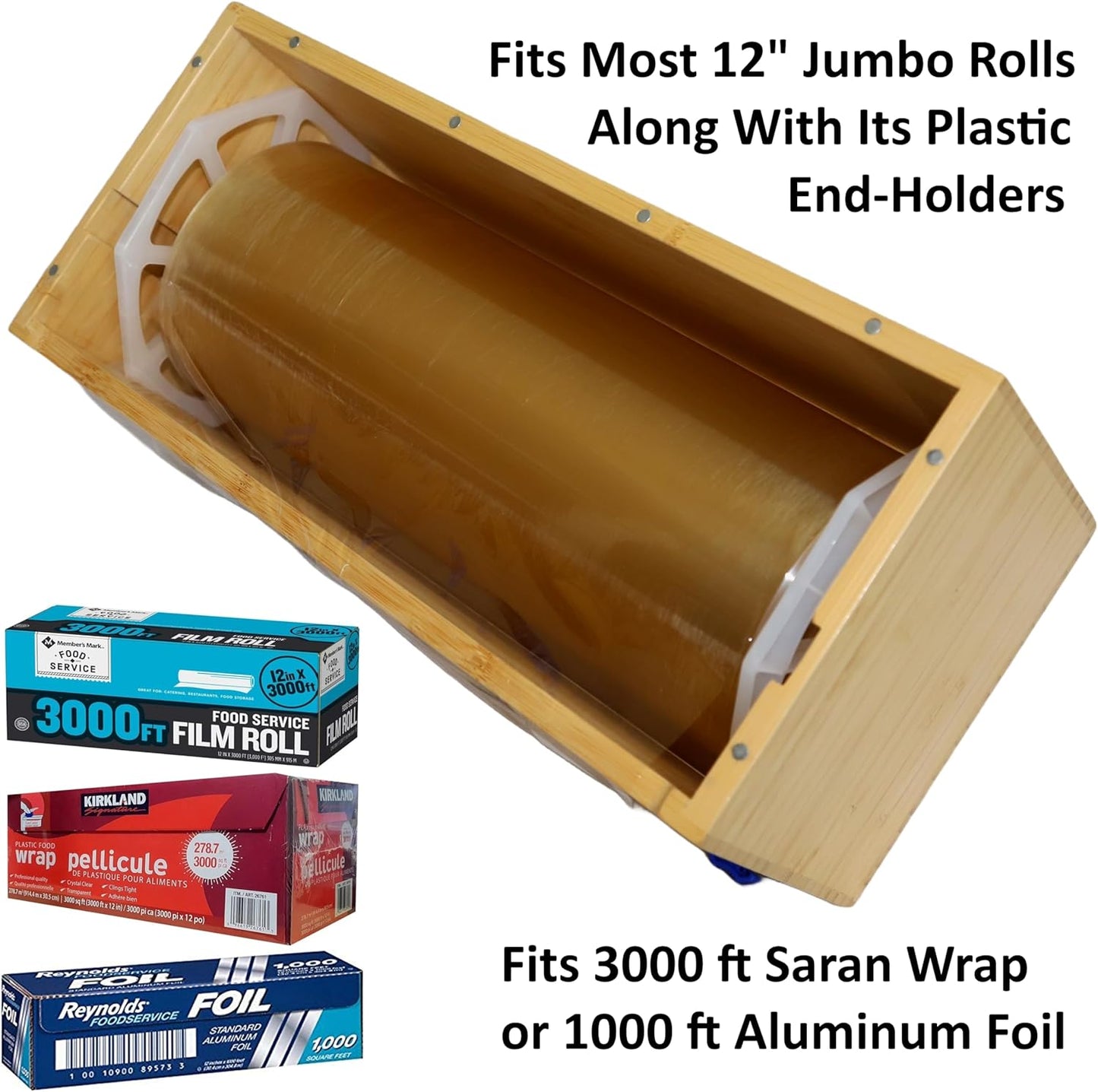 Extra Large Vacuum Sealer Bag Roll Dispenser with Slide Cutter - Reusable, Extra Large Bamboo Plastic Wrap Dispenser for Most 12" Rolls