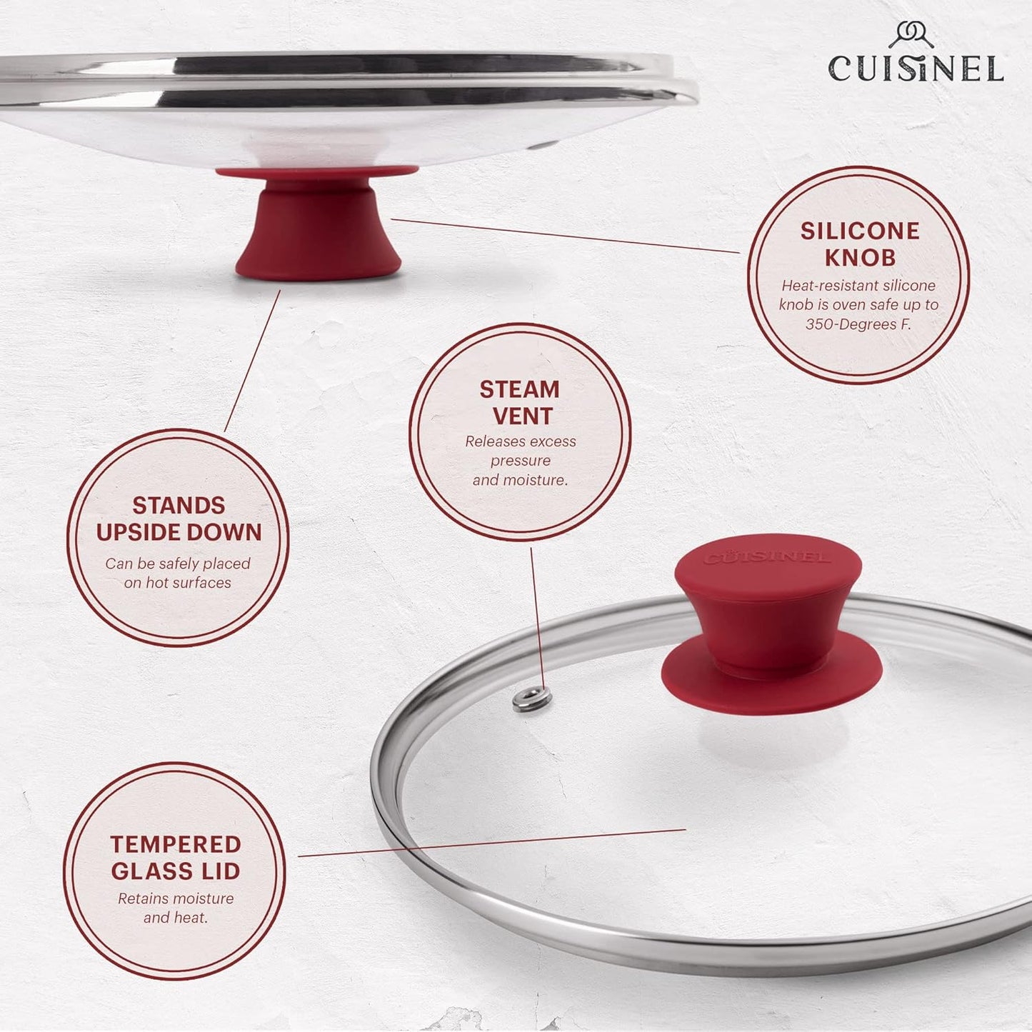 Glass Lid with Steam Vent Hole - 8"-Inch/20.32cm - Compatible with Lodge Cast Iron Skillet Pan - Fully Assembled Universal Replacement Cover - Tempered and Oven Safe - Reinforced Stainless Steel Rim