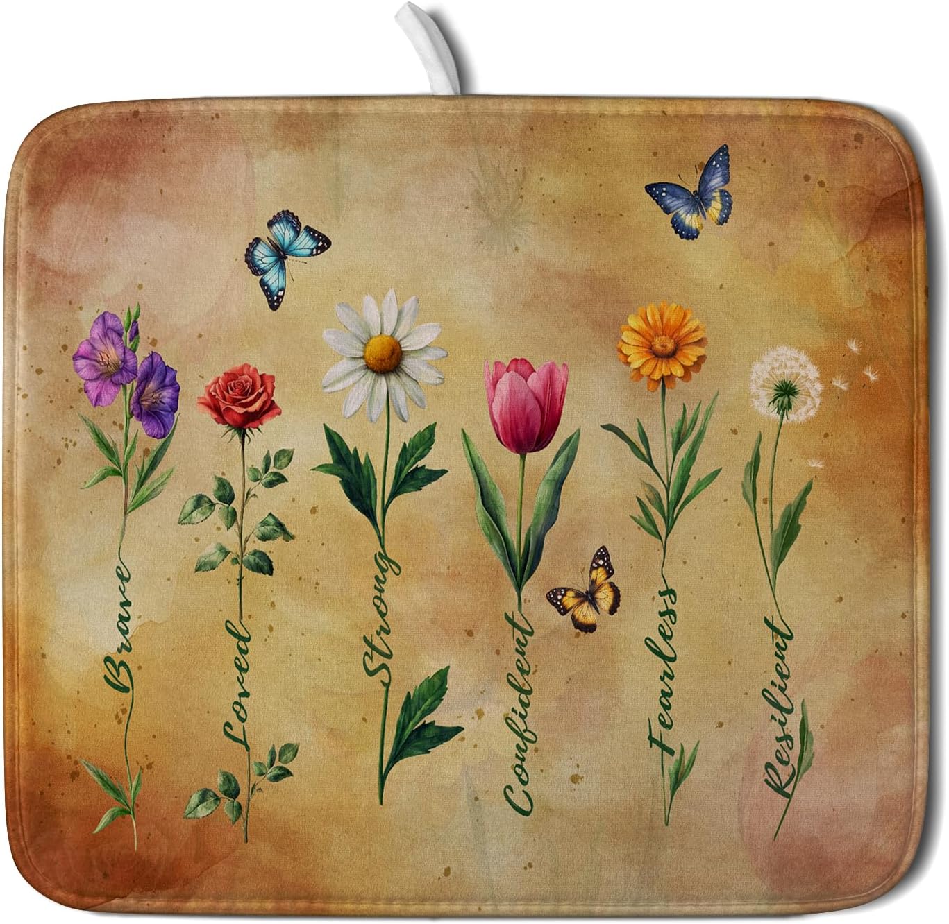 Inspirational Words Dish Drying Mat - Vintage Floral Kitchen Dish Dry Mat for Women 16 X 18 Inch