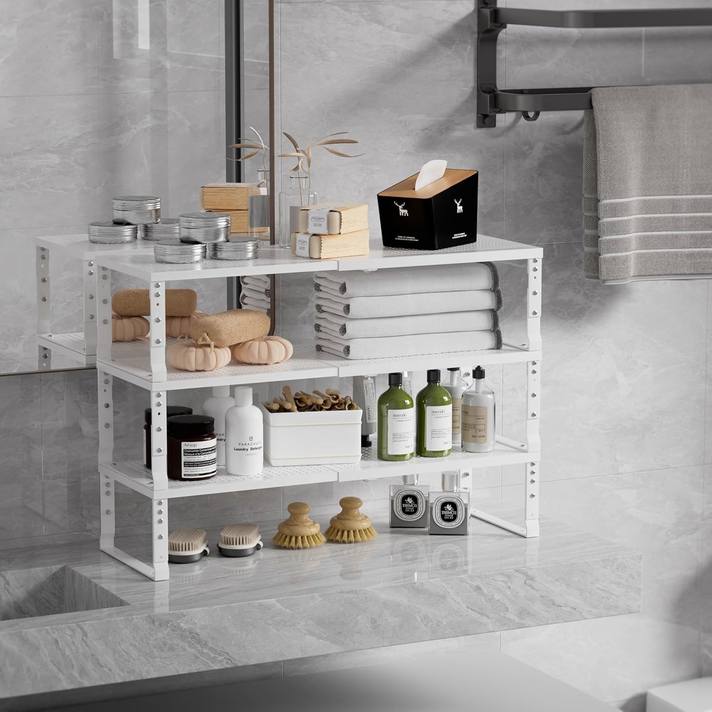 Expandable Spice Rack & Kitchen Cabinet Organizer - Stackable, Adjustable Shelves for Cabinets, Countertops, Cupboards & Pantries(3 Packs/Medium/White)