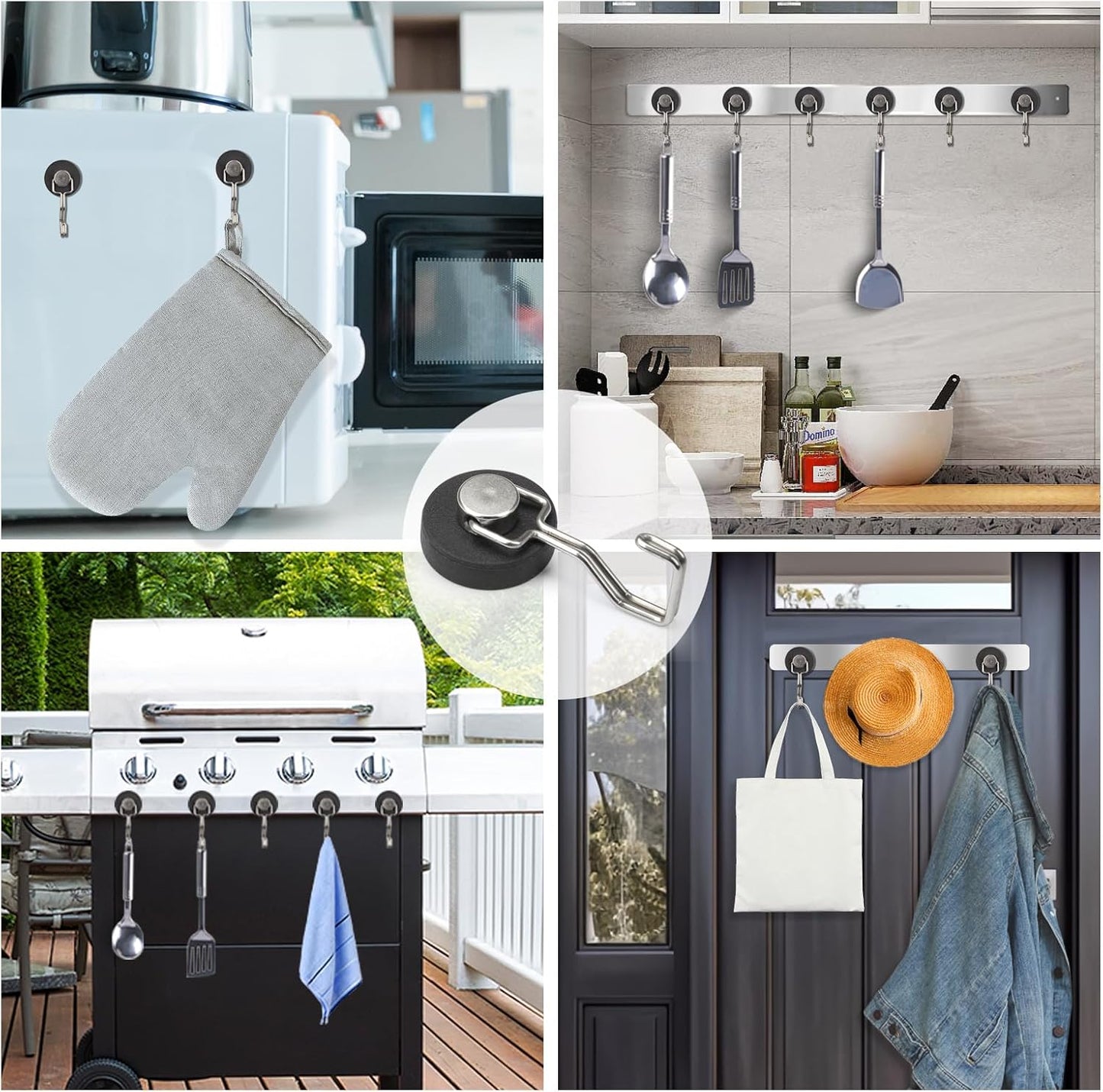 Rubber Coated Anti-Scratch Heavy Duty Magnetic Hooks, Essential for Cruise Ship Cabins & Refrigerator Hanging, Rubber Coating Anti-Corrosion, Hook Magnets for Outdoor Grill(3, Sliver)