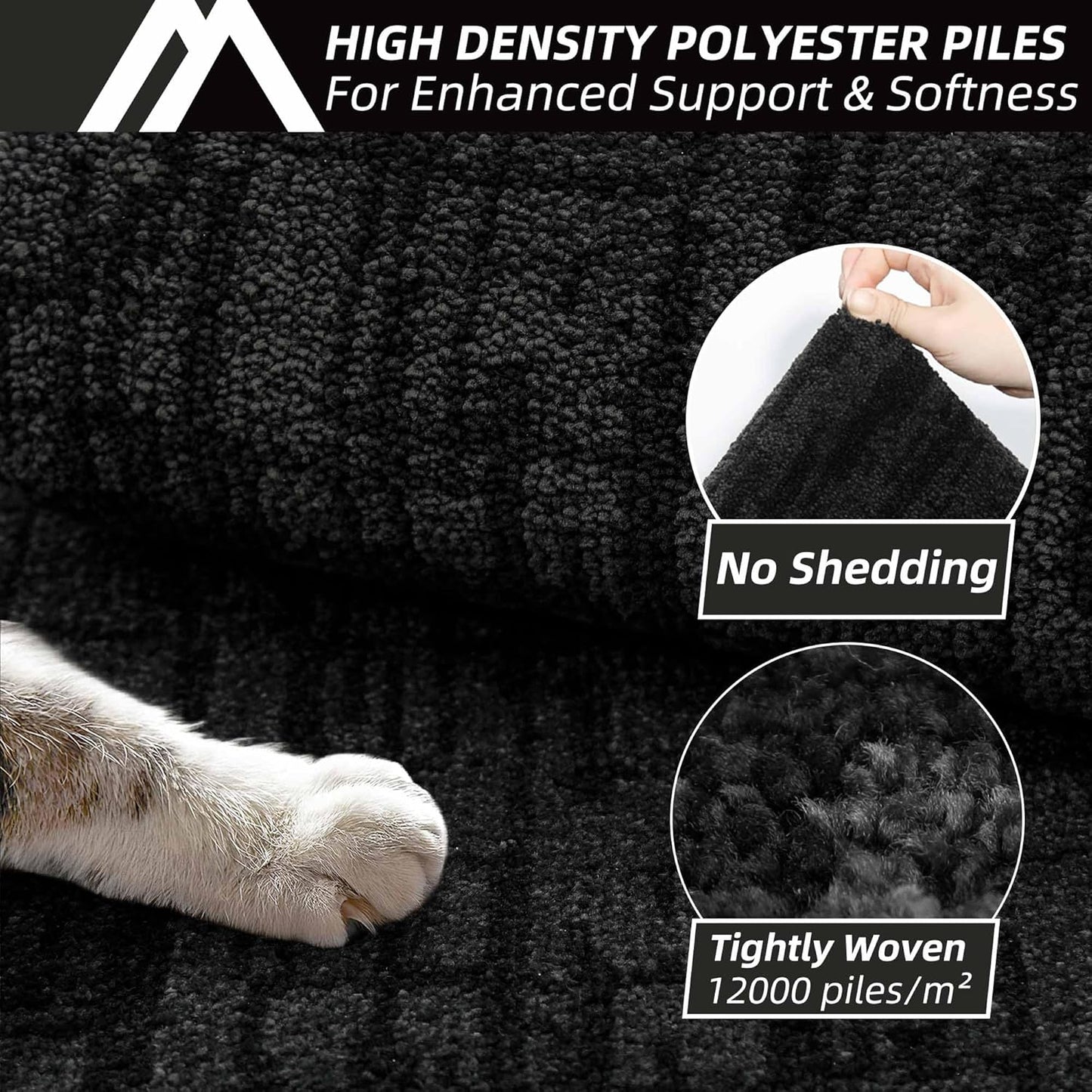 COSY HOMEER Kitchen Rugs 20"x32"+20"x48" Absorbent Soft Kitchen Mats for Floor Non Slip Kitchen Runner Rug Polyester Washable Kitchen Floor Mats for Sink Mat,Hallway,Laundry,Black