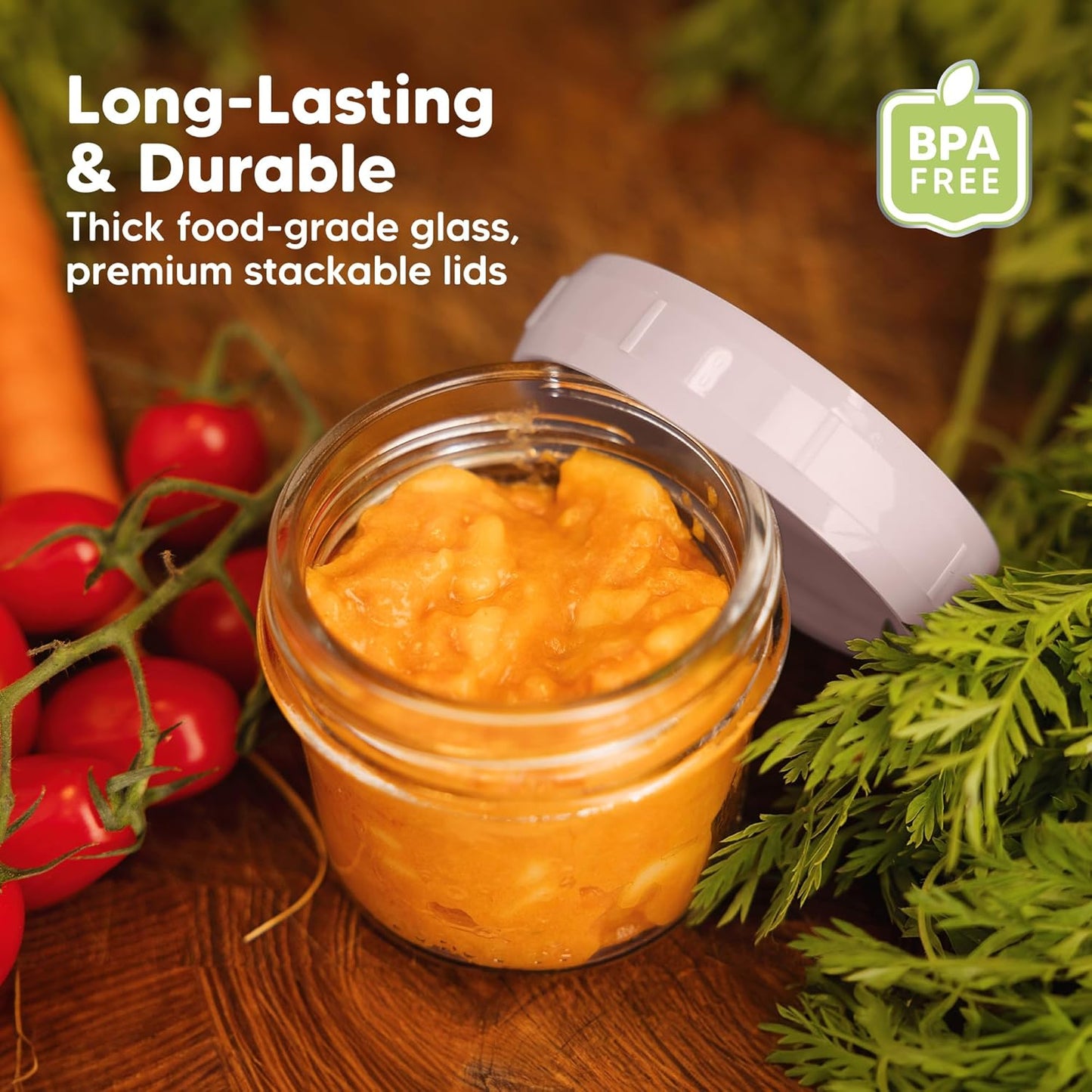 KeaBabies 6pk 4oz Glass Baby Food Containers with Lids - Leak-Proof, Microwavable Small Glass Jars, Baby Purees & Toddler Snack Storage Containers, BPA-Free, Dishwasher & Freezer Safe (Musk Dusk)