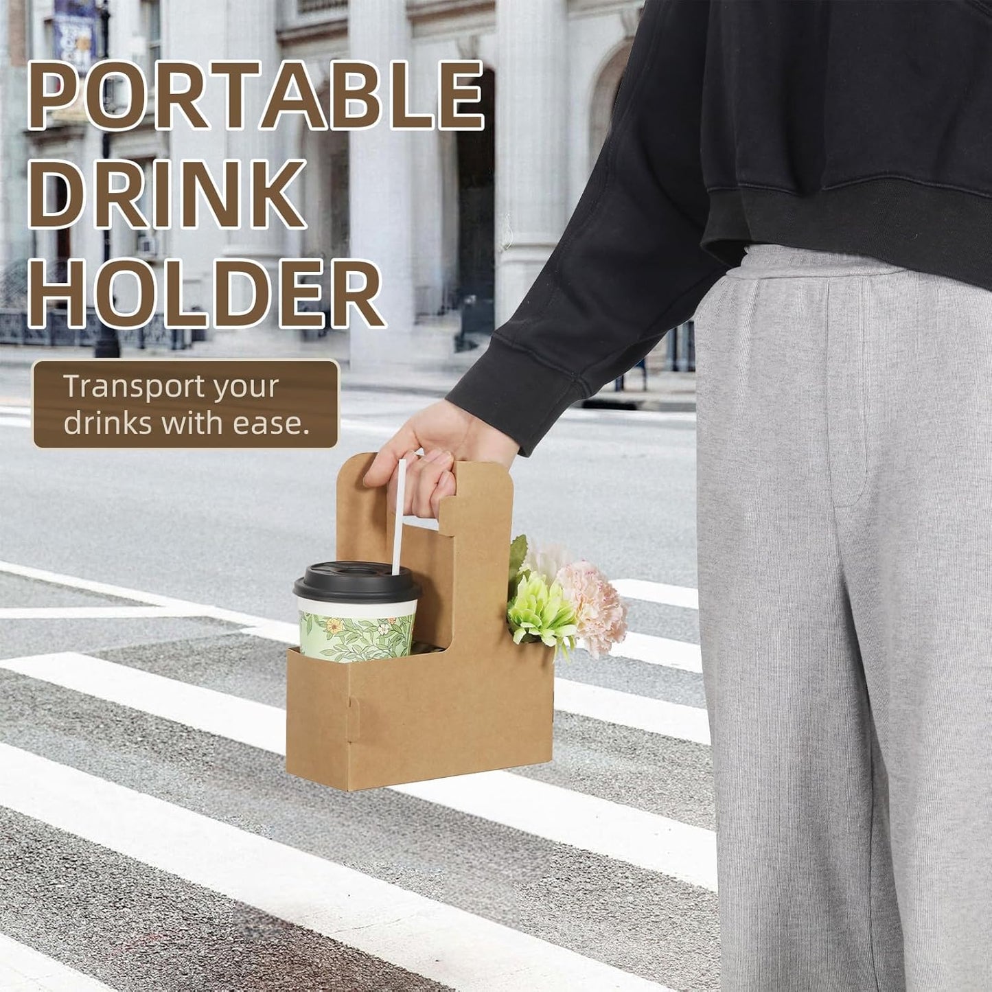 LITLANDSTAR Disposable Coffee Cup Carrier for Delivery, 2 Cup Paperboard Cup Holder Portable Drink Holder Take Out Drink Carrier with Handle for Hot & Cold Drinks, 100 Pack