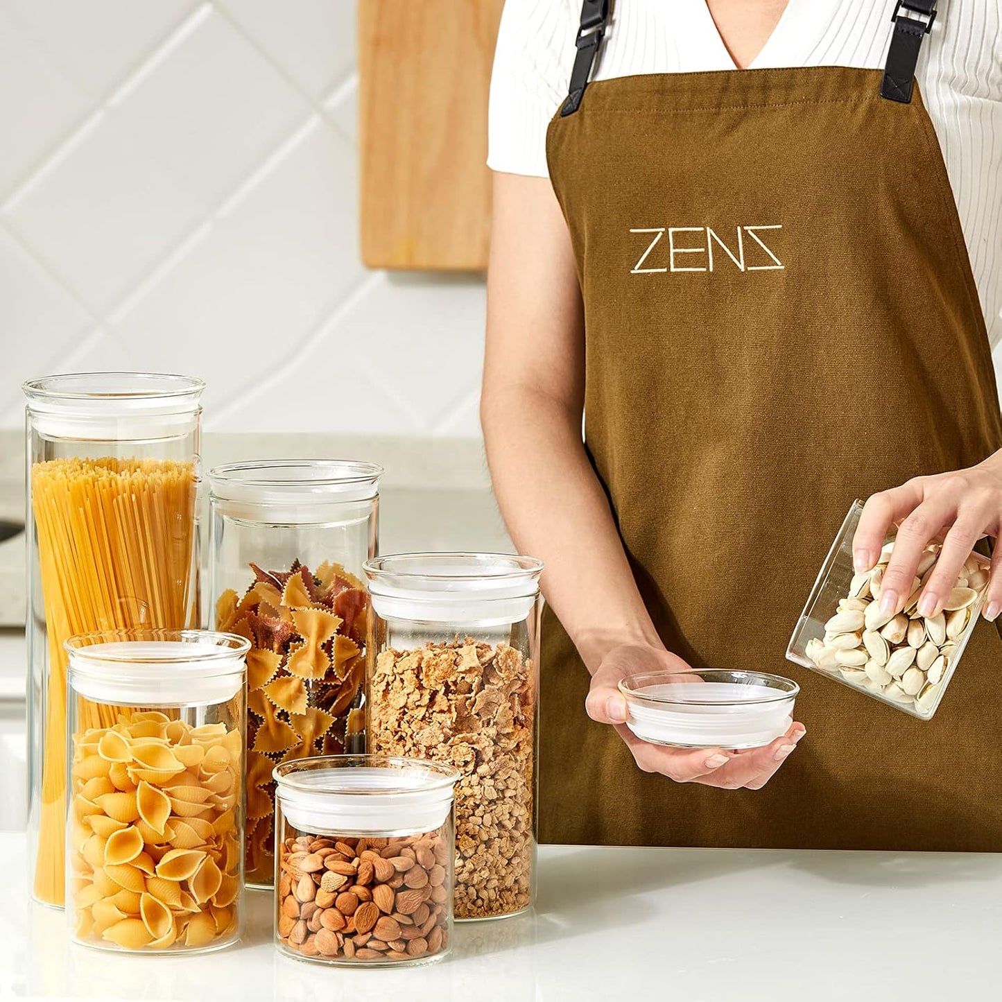 ZENS 17oz Glass Food Storage Jars Set of 6, Clear Glass Canisters Set with Airtight Lids, Small Storge Container jar for Kitchen Spice, Sugar Container, Blooming Tea, Snacks