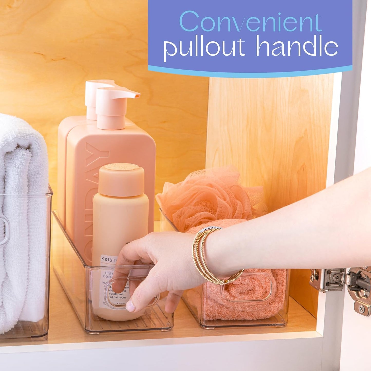 Plastic Food Storage Clear Container Bin with Handles for Organizing Kitchen, Pantry, Refrigerator, Freezer, Pantry, Cabinet, Closet, Bathroom. Stackable 10"X4"3"