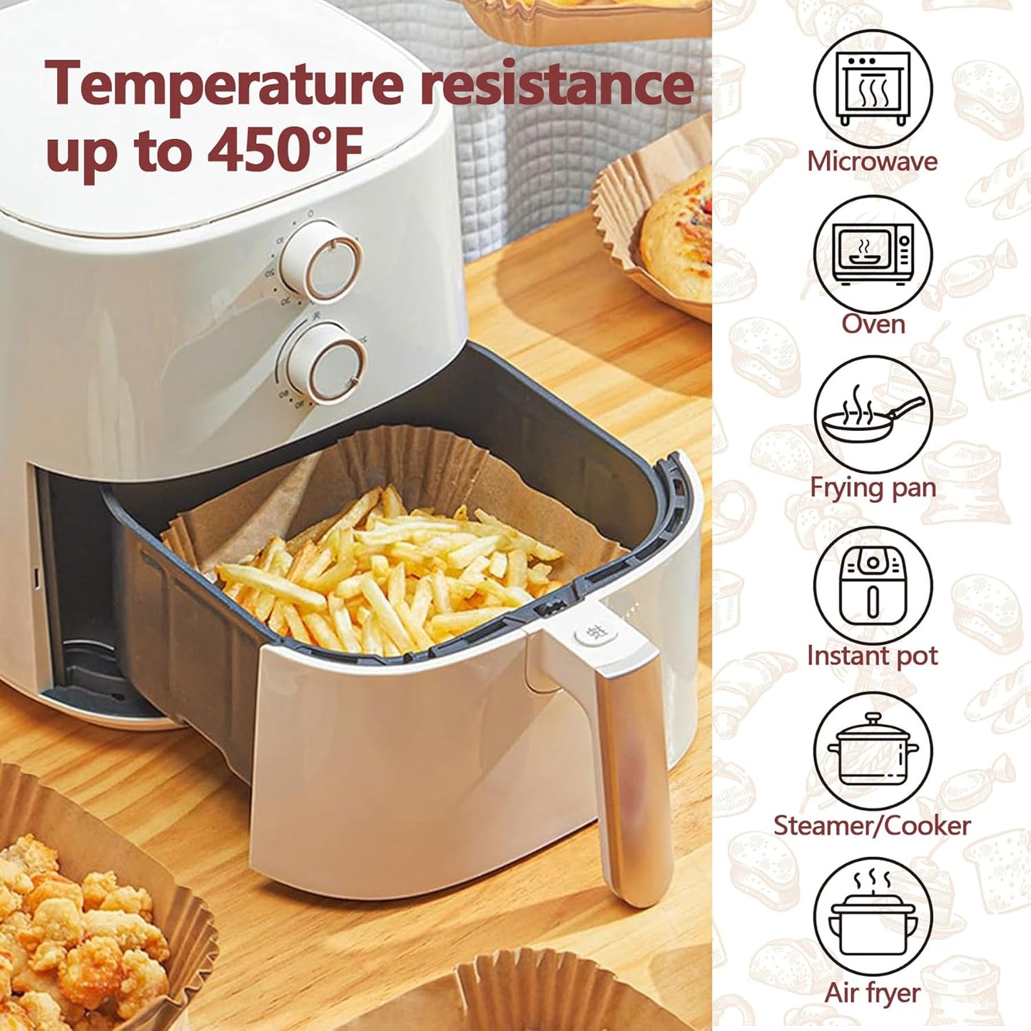 10 Inch Air Fryer Liners Disposable, 100 Pack Parchment Paper Sheets for Air Fryer Basket, Non-Stick, Disposable, Unbleached, Heat Resistant, Fits 5-8 QT Air Fryers, Oil-Free & Healthy Cooking