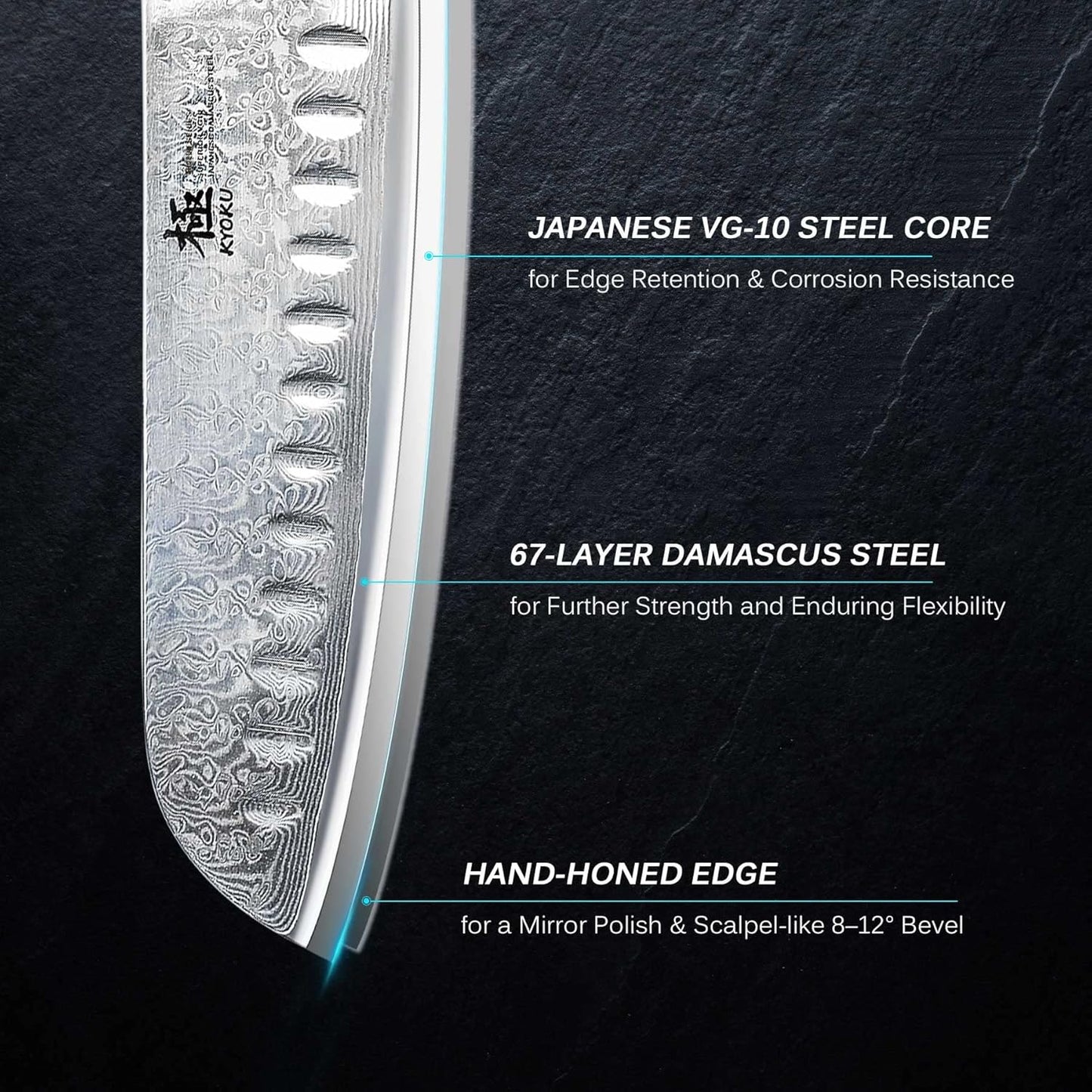 KYOKU Santoku Knife - 7" - Shogun Series - Japanese VG10 Steel Core Forged Damascus Blade - with Sheath & Case