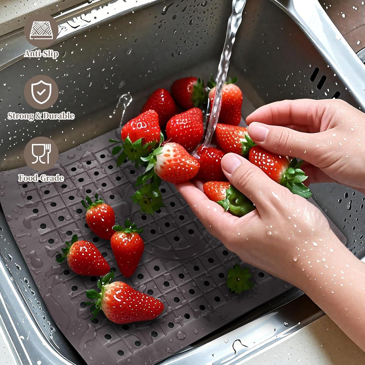 WILLKOMMEN Kitchen Sink Mat, 12" x 10" Rectangular Sink Protector Pad, Fast-Draining Grid Design Liner, Dish Drying Mat 2 Pack Coffee