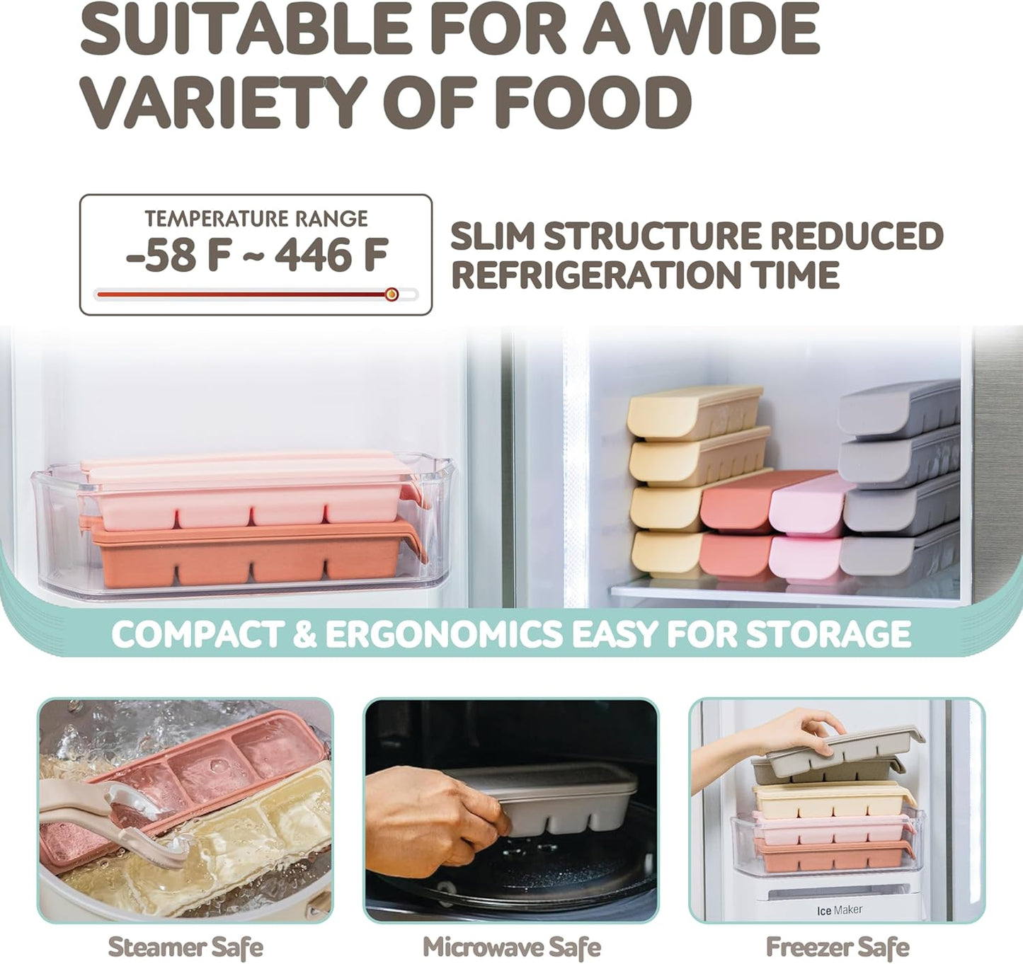 12 Section-0.5oz, Gray 100% Food Grade Silicone Ice Cube Tray Food Container with Airtight Locking Lid, Fruit Vegetable Purees, Breastmilk Storage for Baby & Toddler Food | BPA Free Korea Made