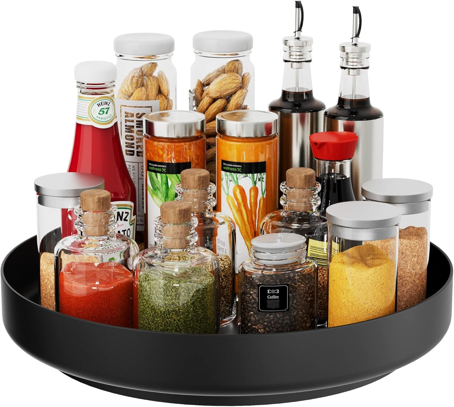 Ovicar Lazy Susan Turntable Organizer - 13 inch Rotating Spice Rack Metal Lazy Susan for Cabinet Pantry Kitchen Countertop Bathroom Refrigerator Table Storage, Black