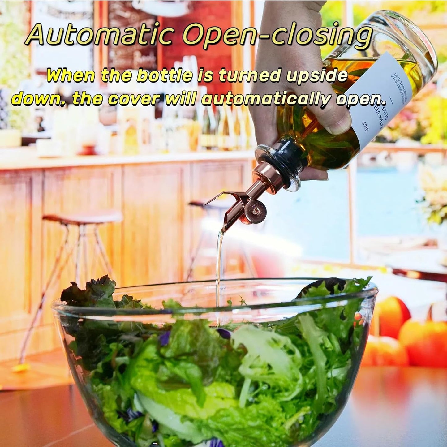 Olive Oil Dispenser, Weighted Liquor Pour Spout, Stainless Steel Automatic Spouts for Liquor Bottles, Oil Bottles, Vinegar, Syrup and Alcohol - 4 Pack Rose Golden