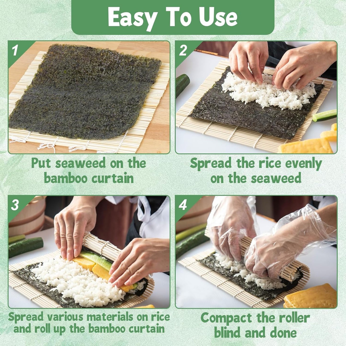 QTLCOHD 30 Pcs Bamboo Sushi Rolling Mat 9.5 x 9.5 Inch Bamboo Mats for Sushi Making Nonstick Kimbap Roller Bulk for Home Sushi Roll Party