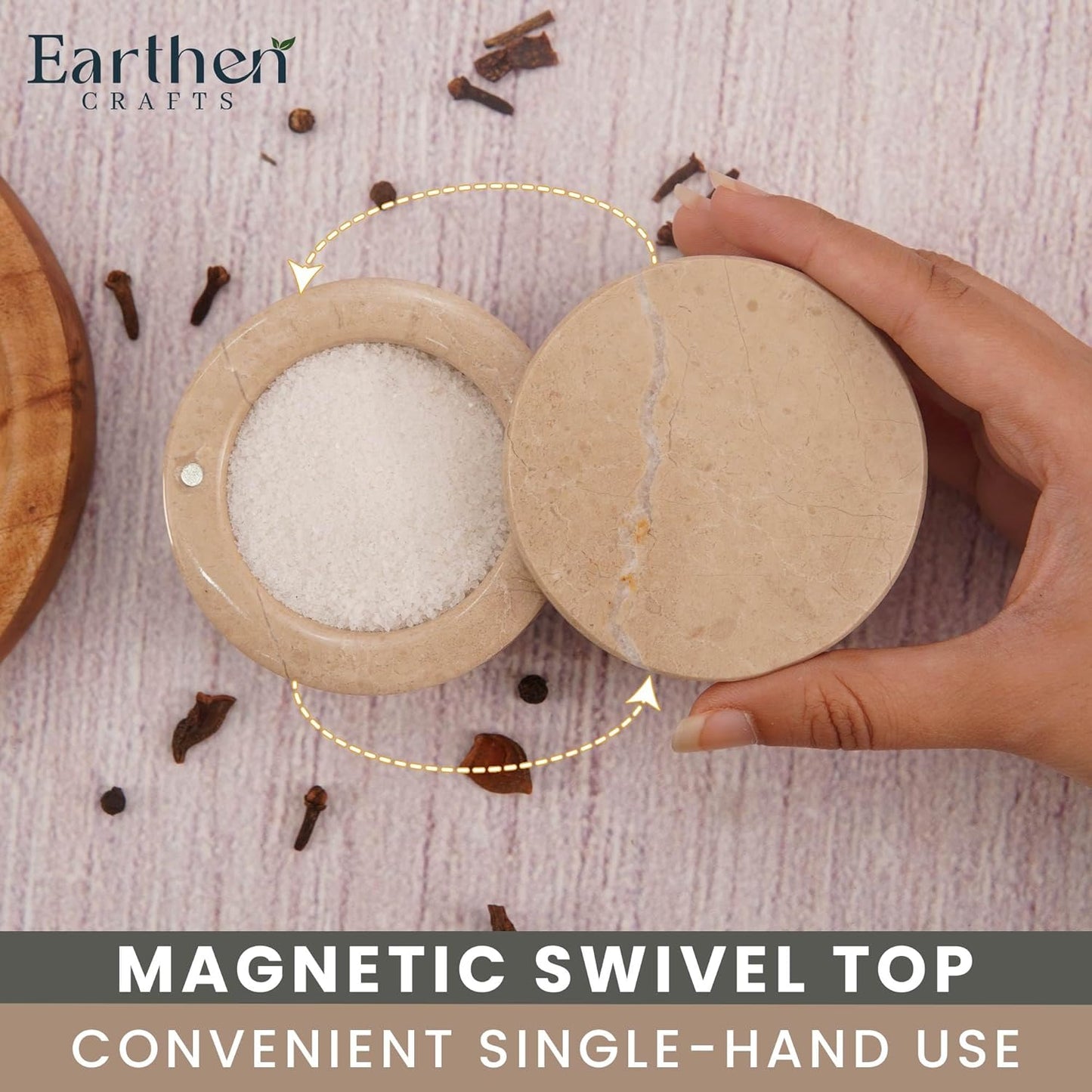 Marble Salt Cellar With Swivel Lid 3 Inch Verona Stone Salt Box for Kitchen Counter with Magnetic Closure, Ideal for Kosher Salt and Gourmet Seasonings