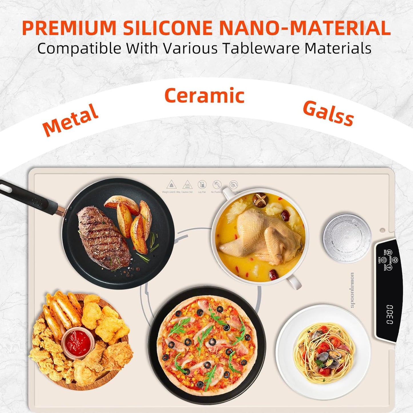 Electric Food Warming Mat, Full-Surface Silicone Food Warmer Heating Pad with Adjustable Temperature & Time, Portable Foldable Warming Tray for Buffet, Parties, Gatherings, Travel, Home Use