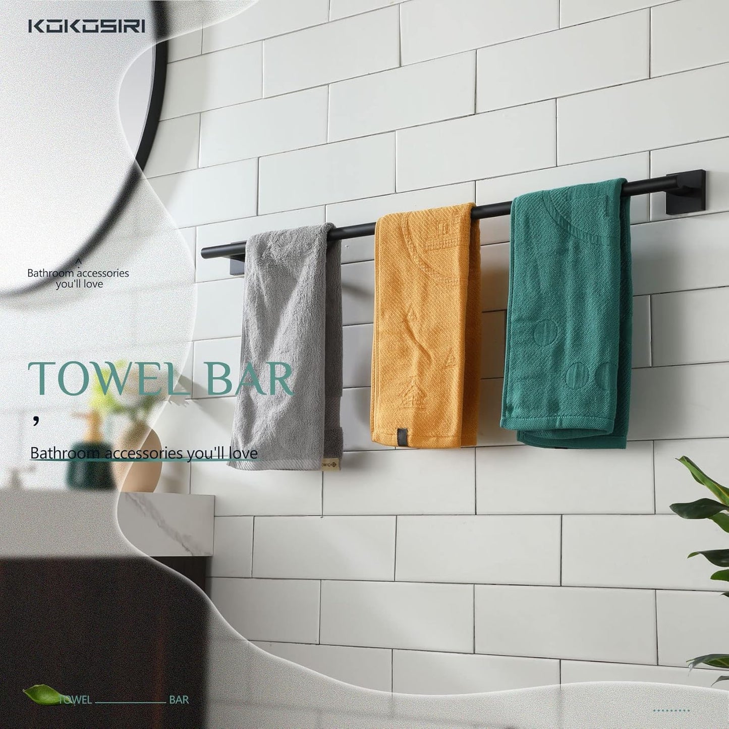 KOKOSIRI 36'' Towel Rails Bathroom Towel Bars Matte Black 36 Inch Bath Towel Holder for Washroom Kitchen Wall Stainless Steel B4005BK-L36