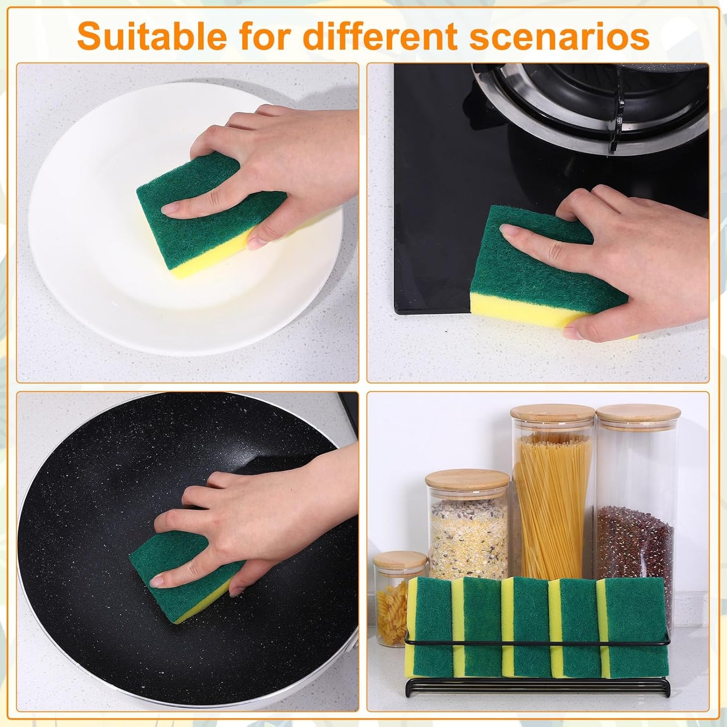 50 Pcs Individually Wrapped Sponges, Uncompressed Non Scratch Scrouing Sponges for Household Cleaning Dishes Kitchen Airbnb Apartment Car Bike Green