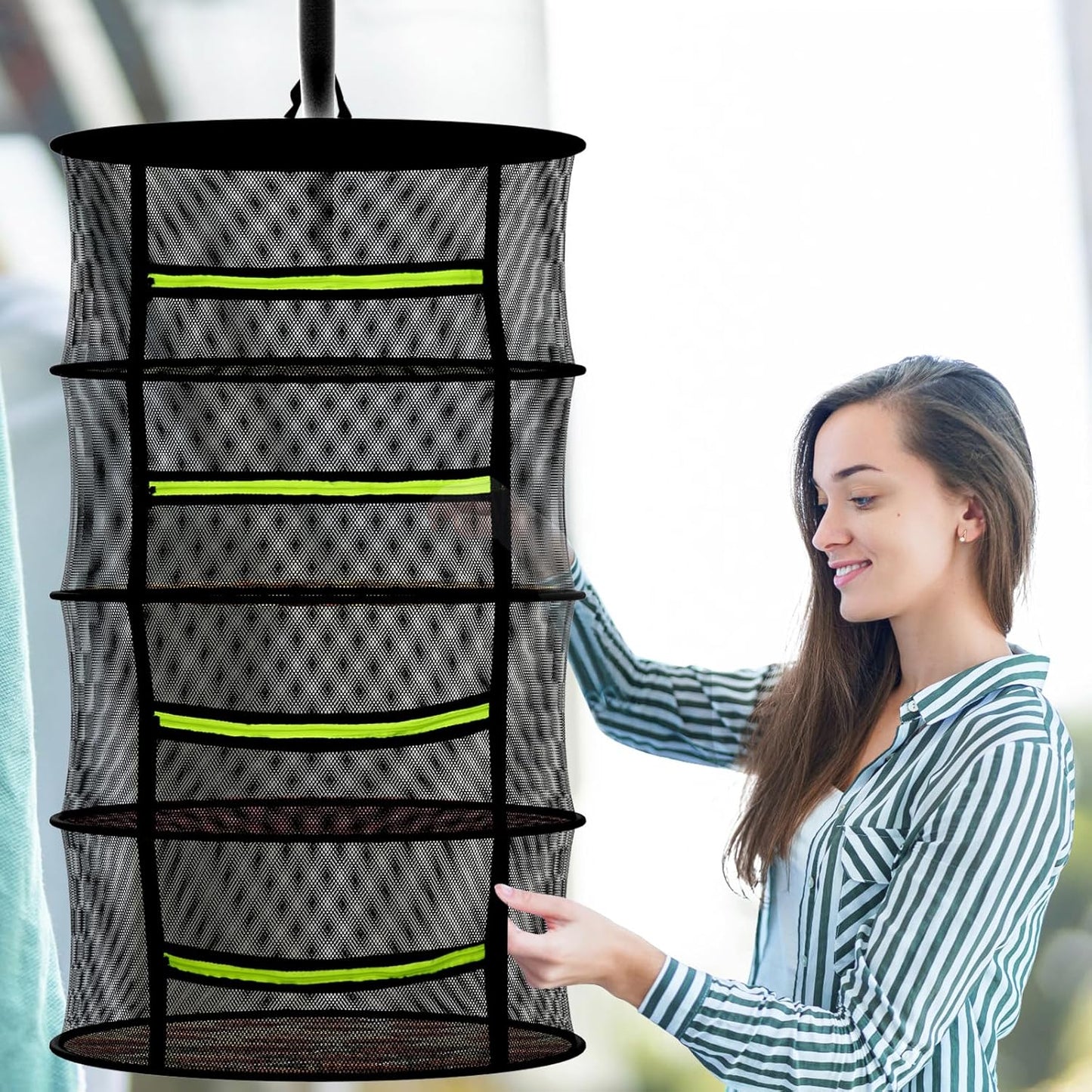 Herb Drying Rack - Mesh Drying Rack - Herb Drying Rack Hanging with Green Zipper & Garden Pruning Shears for Drying Herb - Hanging Drying Rack - Plant Drying Rack (4 Layers)